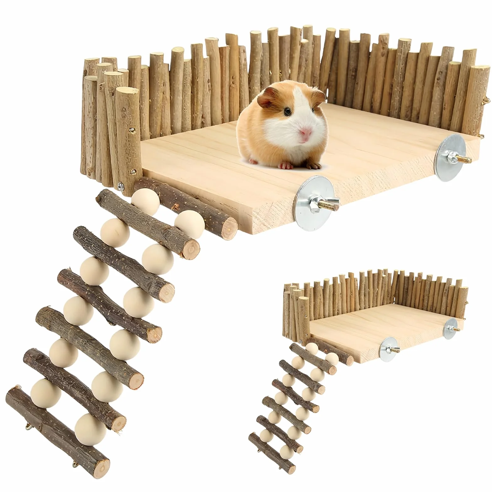 Plateforme d'escalade en bois pour hamster avec échelle - Aire de jeu robuste pour petits animaux