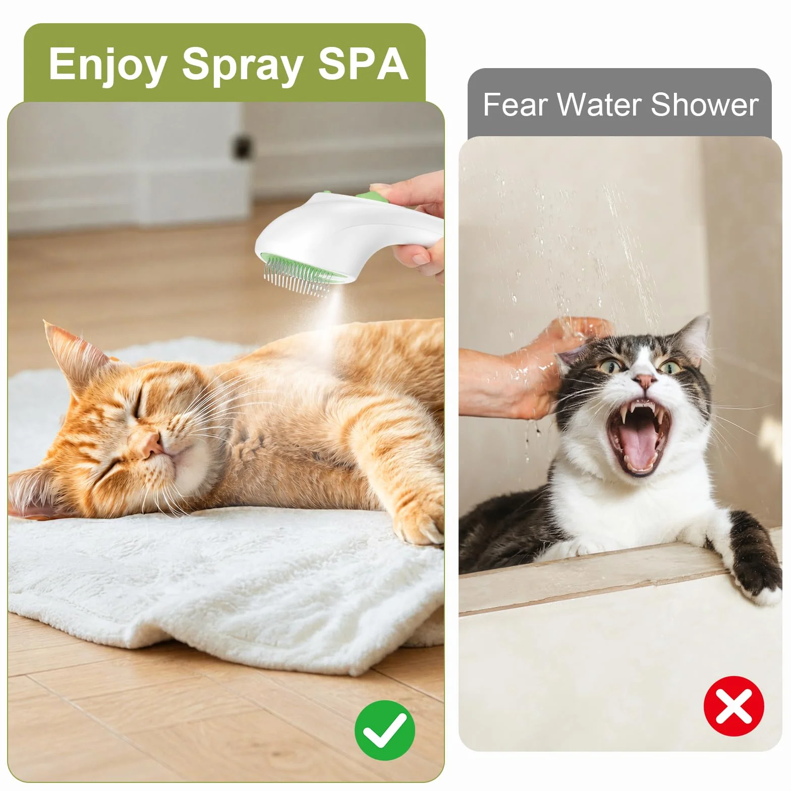 Brosse Vapeur pour Chat avec Bouton de Déverrouillage, Design Silencieux, Rechargeable pour Chats Chiens Lapins Vert