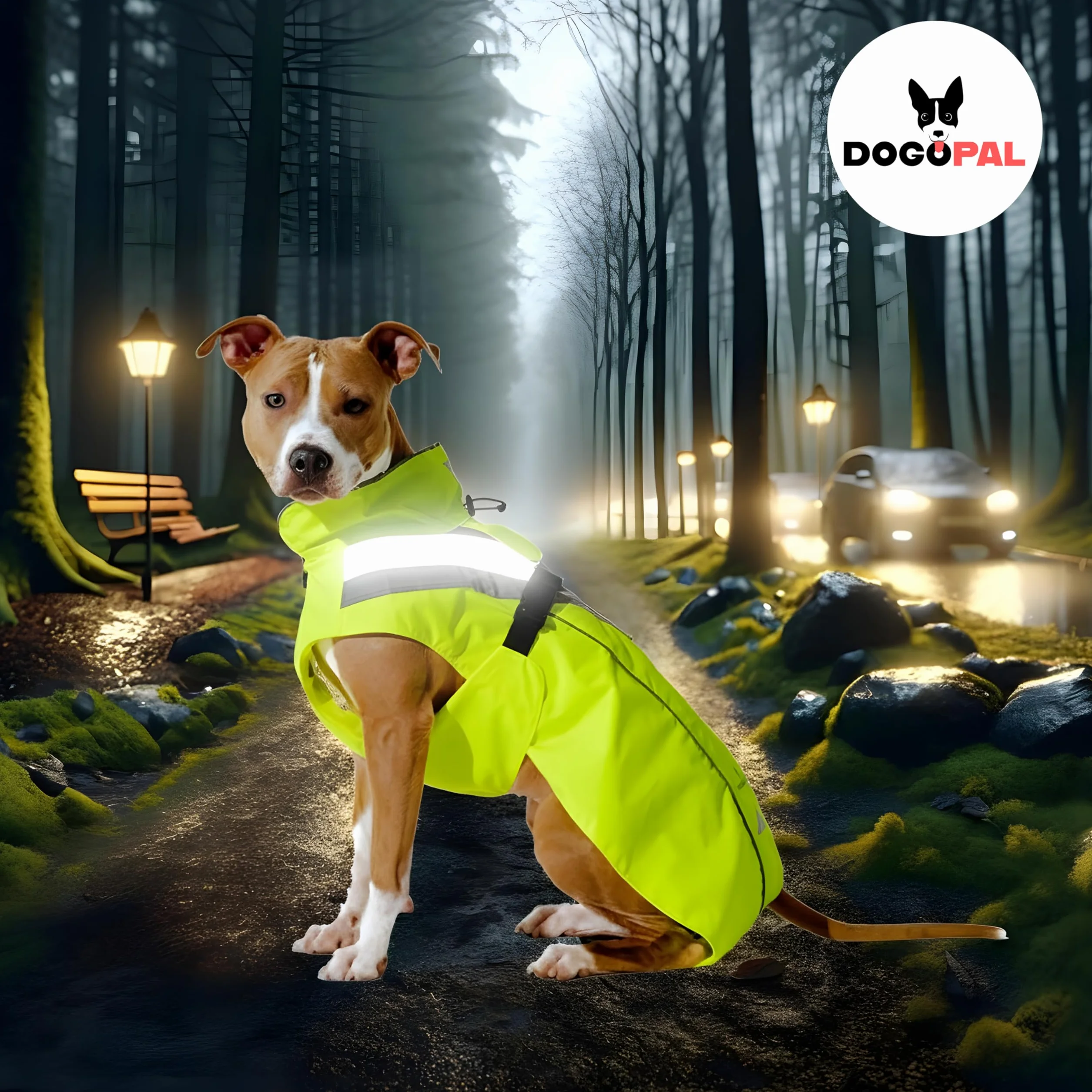 DOGOPAL Imperméable Chien - Manteau Imperméable Léger avec Surface Réfléchissante et Ouverture Harnais - Jaune, M