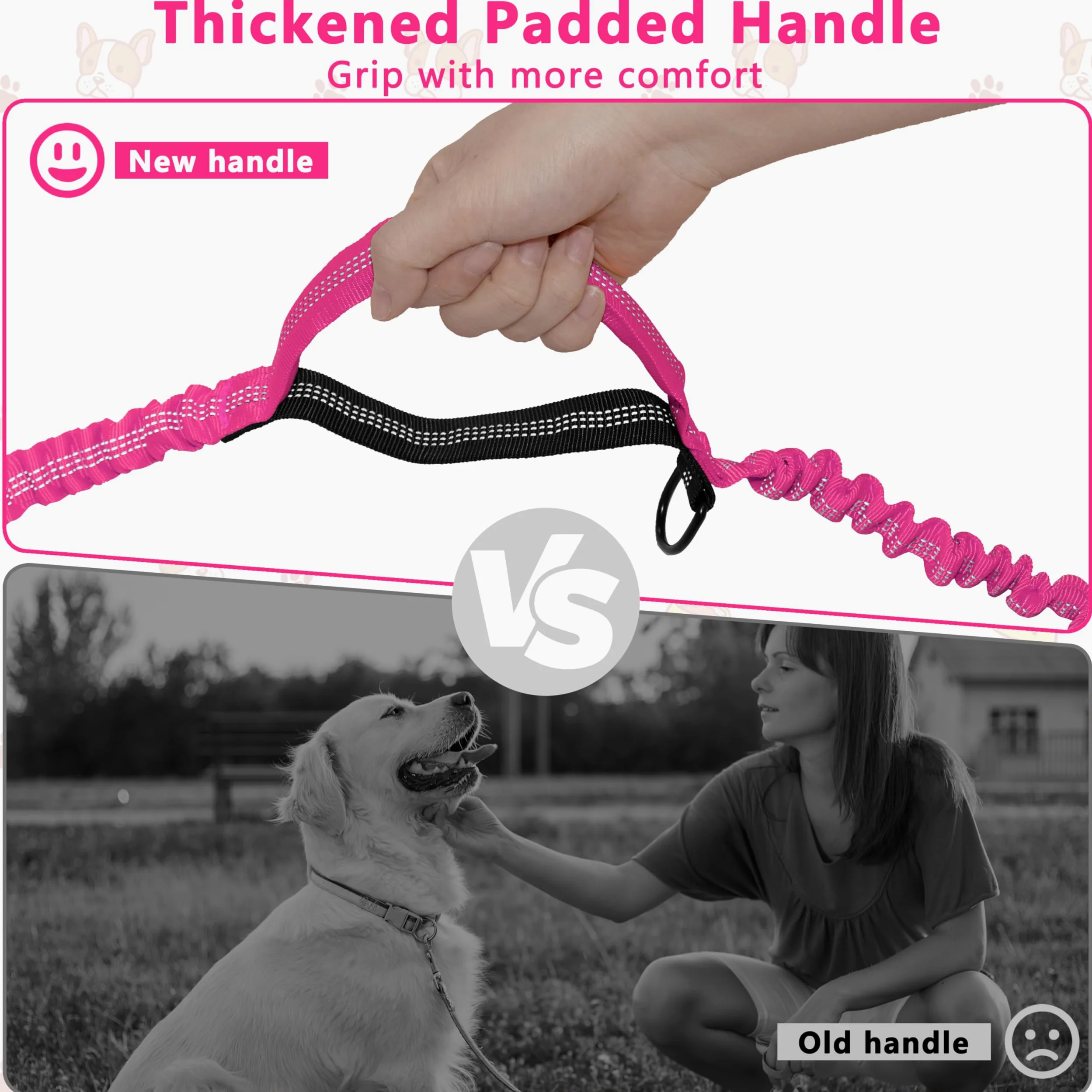Laisse mains libres pour chien avec pochette à fermeture éclair, laisse de course pour promenade du chien, ceinture réglable pour grands chiens, design élastique réfléchissant avec deux