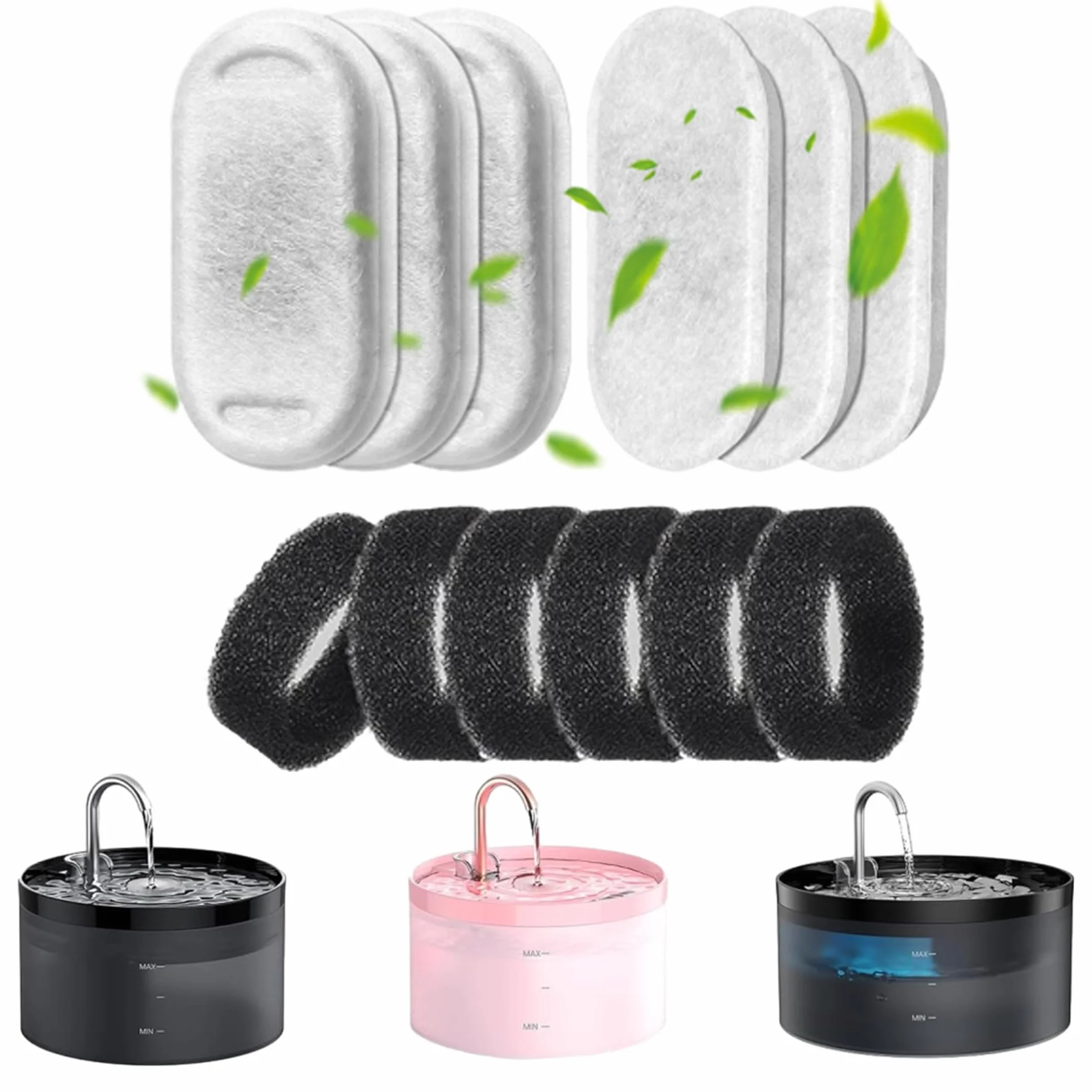 GIOTOHUN Lot de 12 filtres de fontaine à eau pour chat, triple filtrage, éponge
