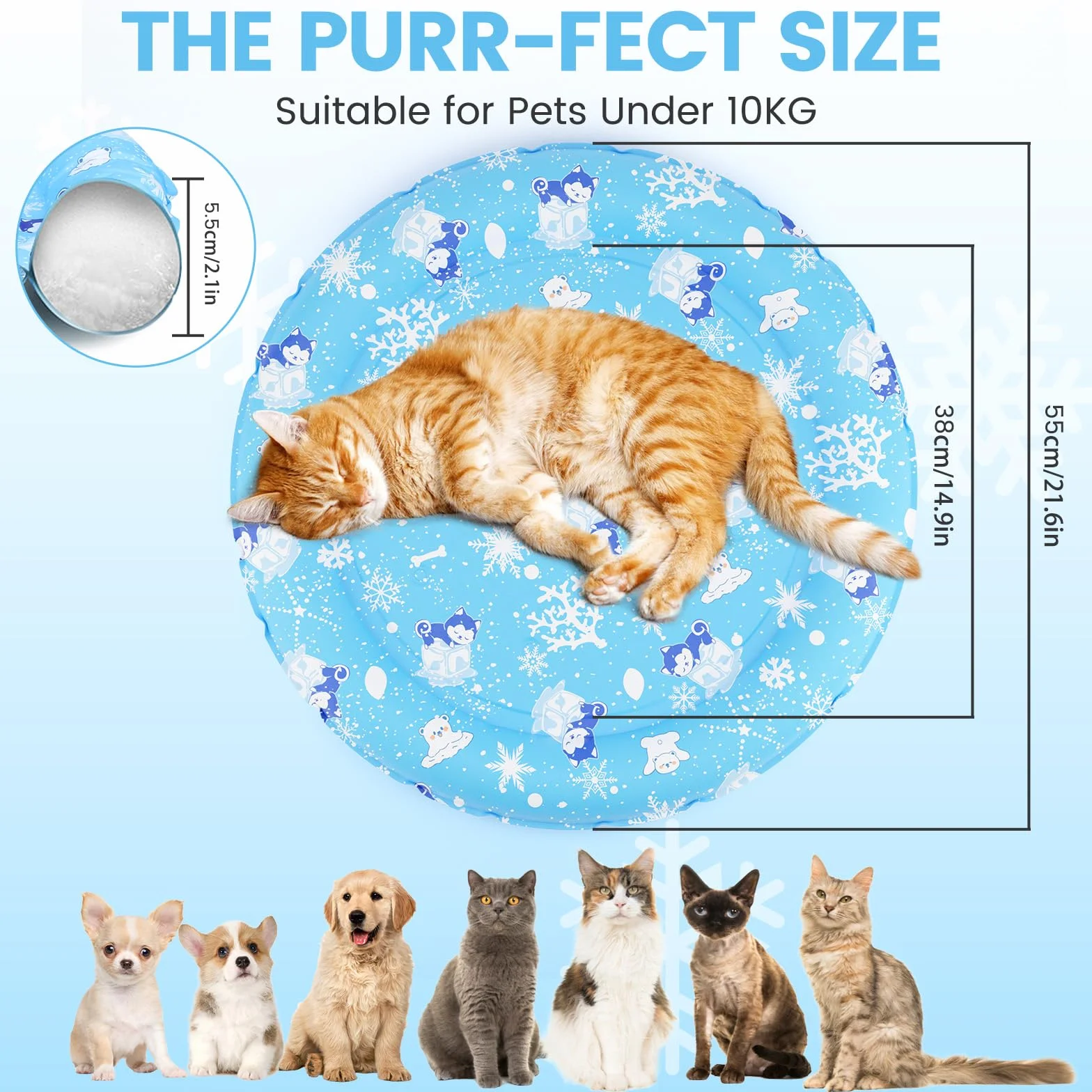 HAPPY HACHI Tapis Rafraîchissant Chien Chat Diamètre 55 cm Coussin Refroidissant Gel Auto-Rafraîchissant sans Électricité Été Maison Extérieur