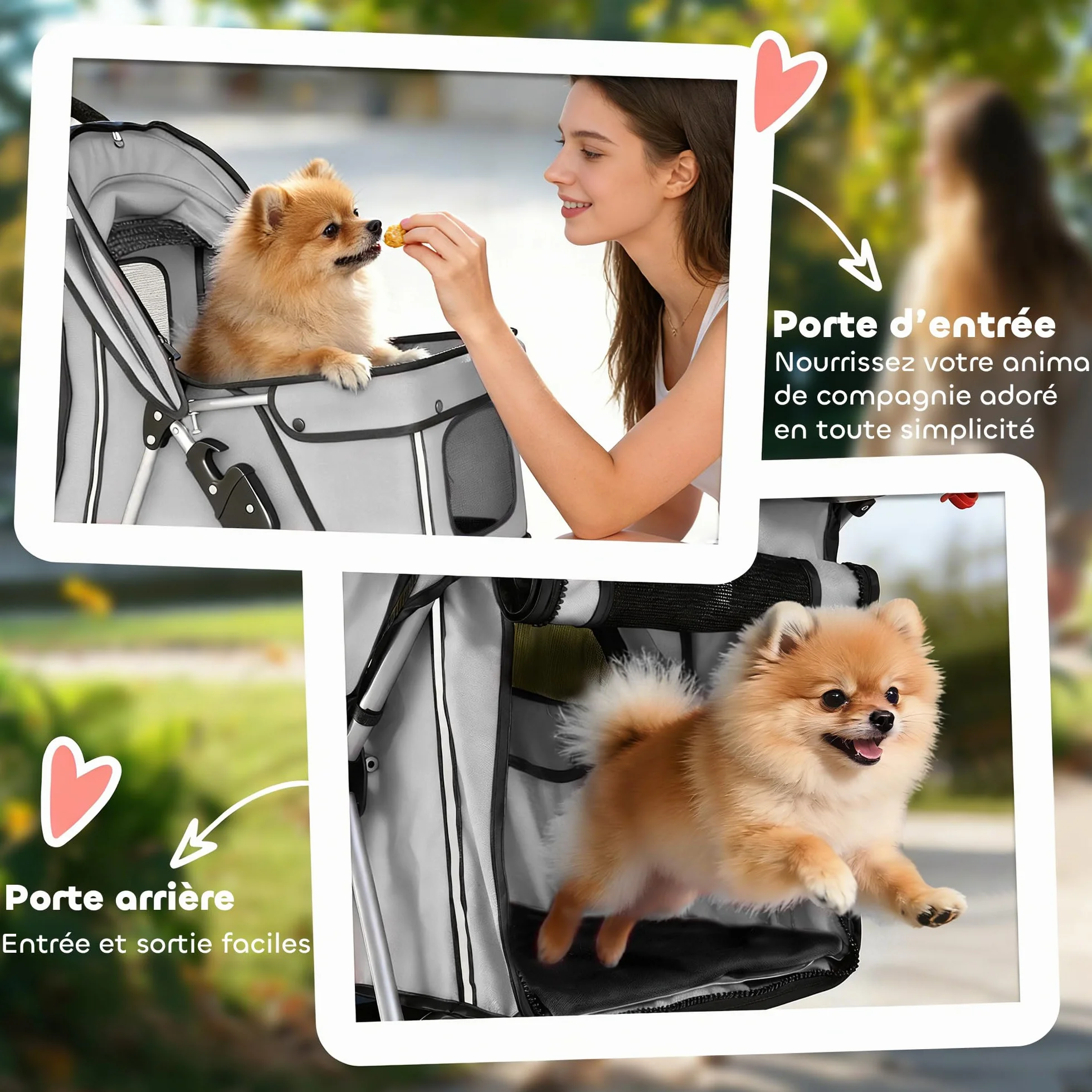 PawHut Poussette buggy pliable animaux chariot pliante imperméable chien chat toit amovible incluse porte-gobelet panier de rangement roues avec frein tissu 600D Oxford acier gris