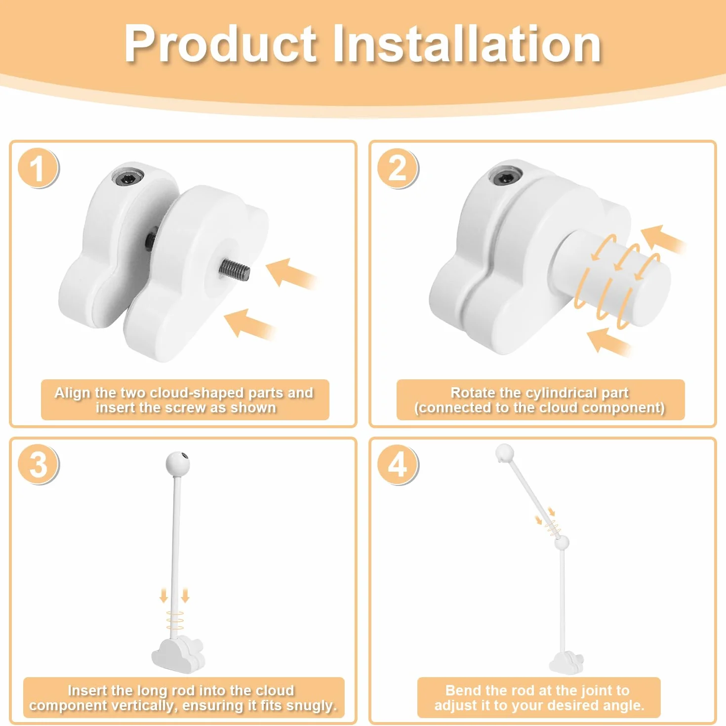 Support Mobile Bébé Réglable en Hauteur, Bras Rotatif, Base Nuage pour Berceaux et Tables à Langer