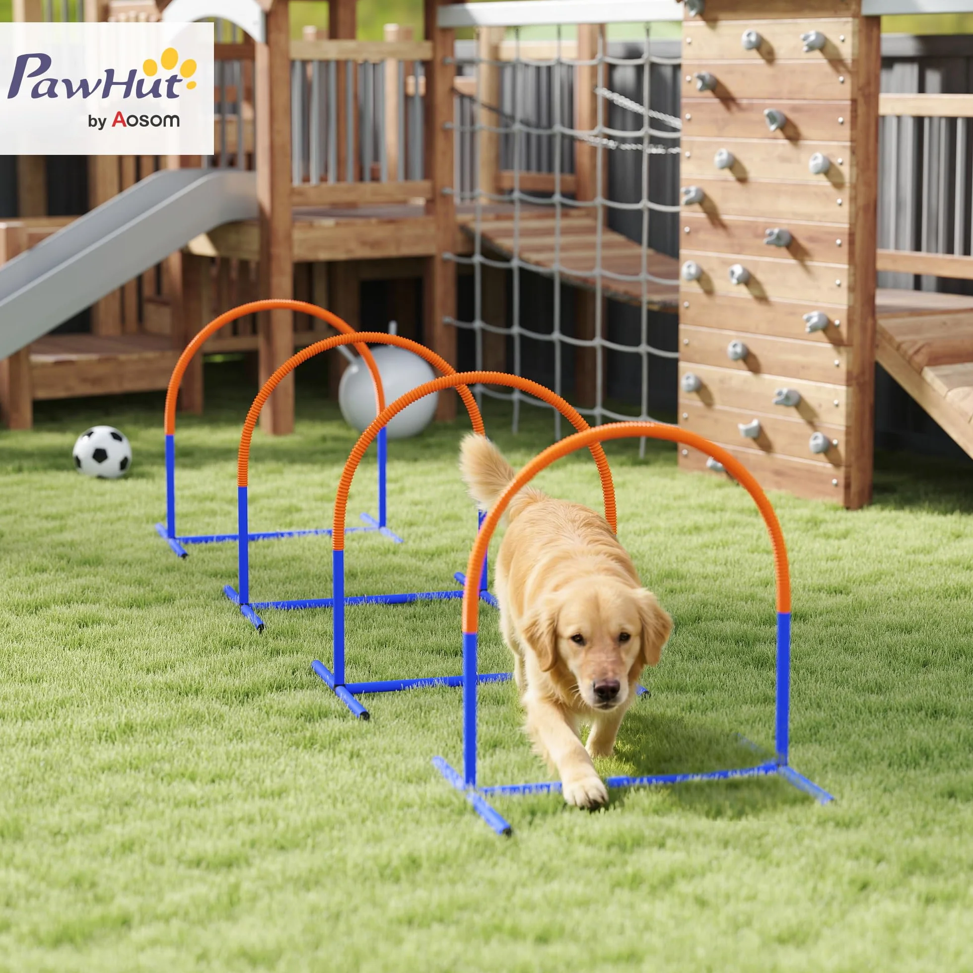 PawHut Kit d'équipement d'agilité pour Chien, Sac de Transport Inclus, Bleu et Orange