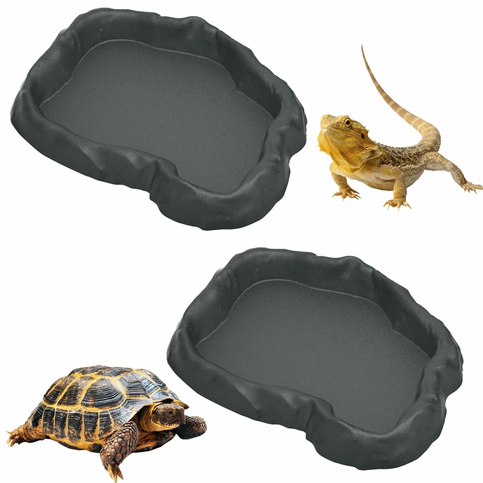 Abreuvoir Tortue Terrestre, Gamelle Eau/Nourriture Plastique 2 Pièces pour Terrarium Reptile