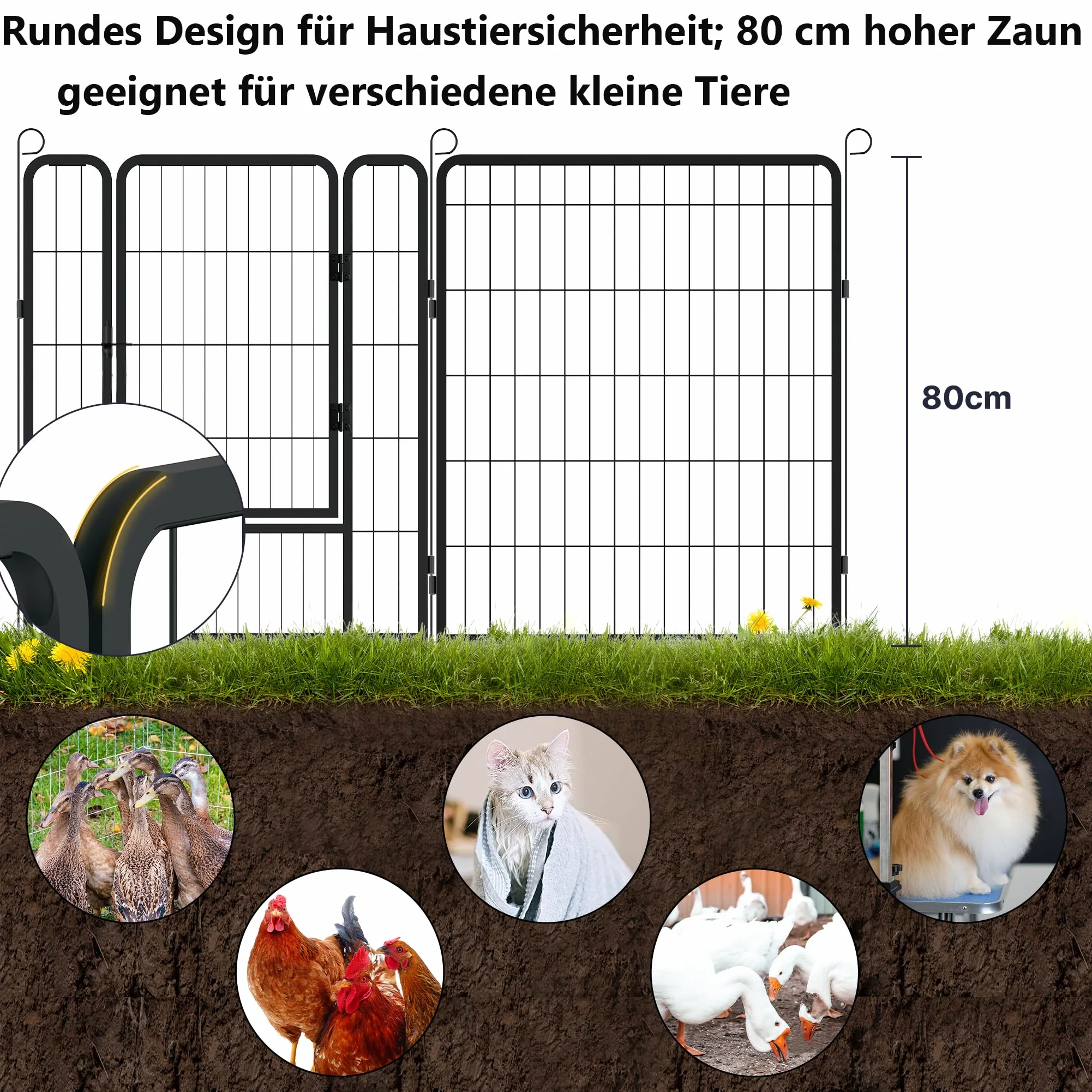YRHome Enclos pliable pour chiot et chien, 16 pièces, 80 x 65 cm, avec porte et ancrage au sol pour intérieur/extérieur, résistant aux intempéries