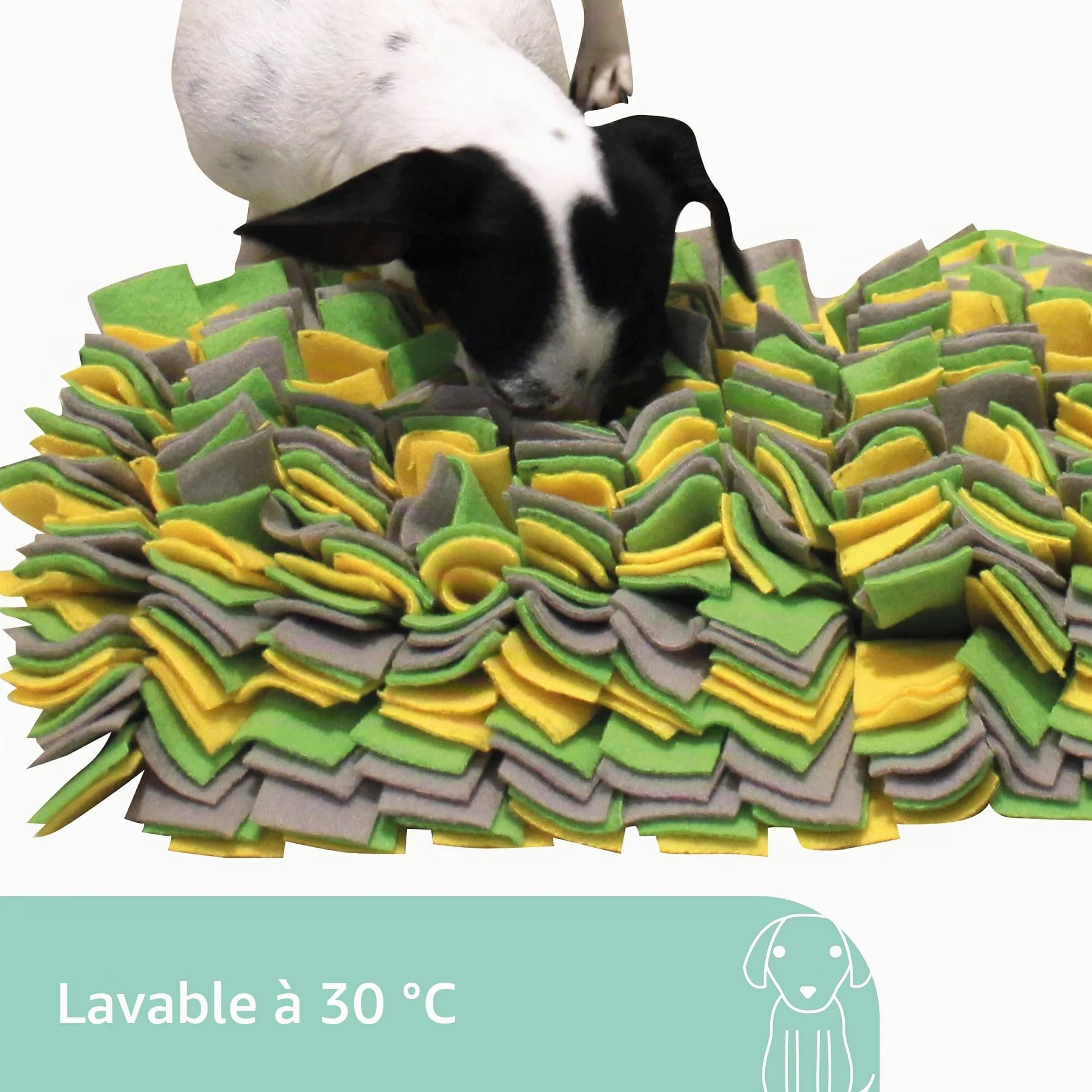 Kerbl Pet Tapis renifleur, 70x50cm, Jaune/Vert/Gris, Polyester, Jeux de Recherche et de reniflement, favorise la Concentration, pour Chiens de Toutes Races