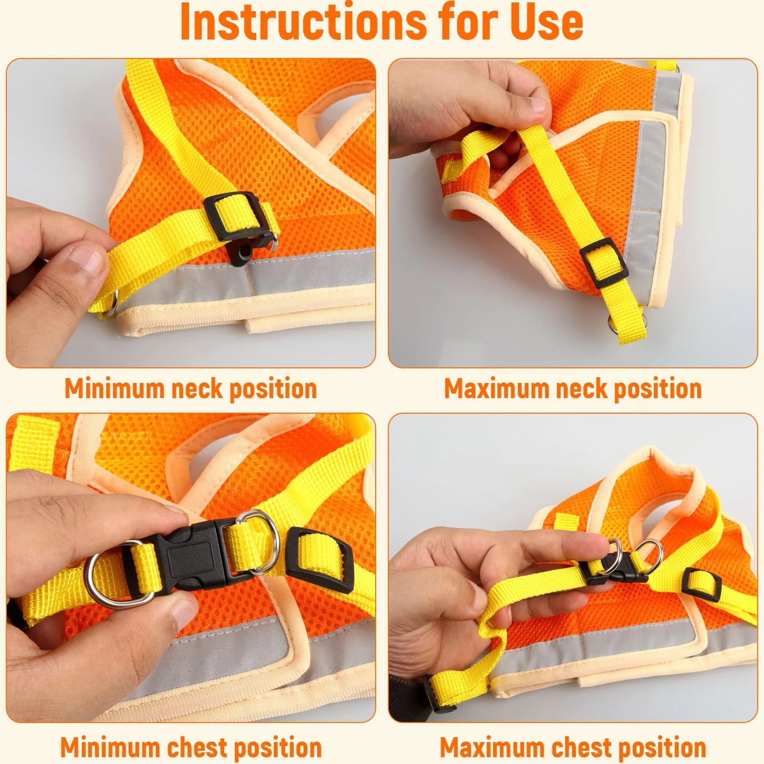 Harnais Chat Anti Évasion avec Laisse, Bandes Réfléchissantes, Laisse Automatique 5m, Réglable (Orange-Jaune, Taille M)