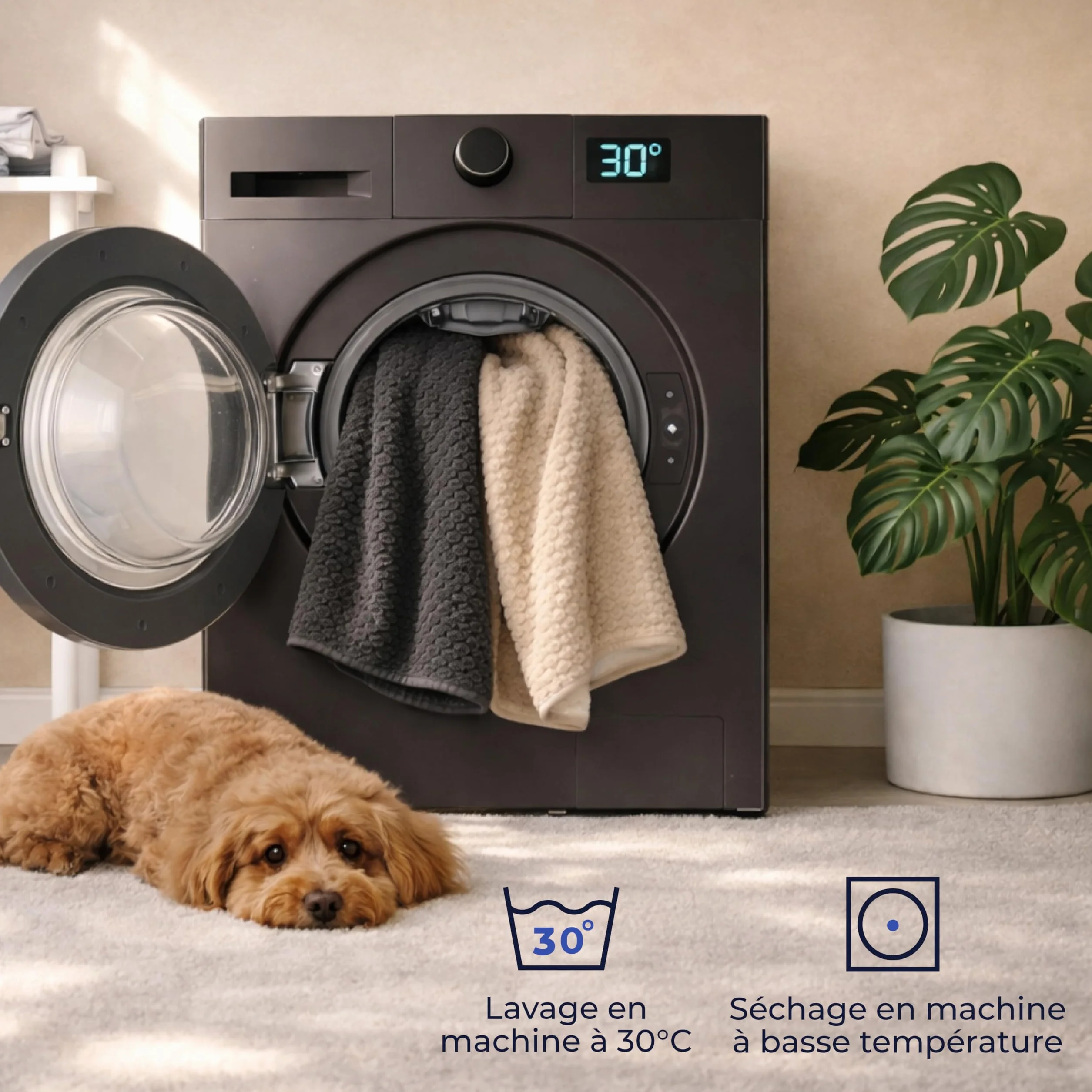 Dreamzie Couverture Chien Imperméable 100x120cm Polaire Réversible Lavable en Machine Gris foncé