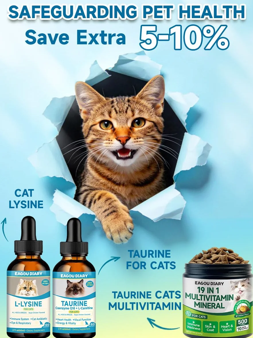 Eagou Diary Collagène pour Chats - Supplément Articulations, Peau et Pelage, MSM, Glucosamine, Huile de Coco, Vitamine E, 60ml