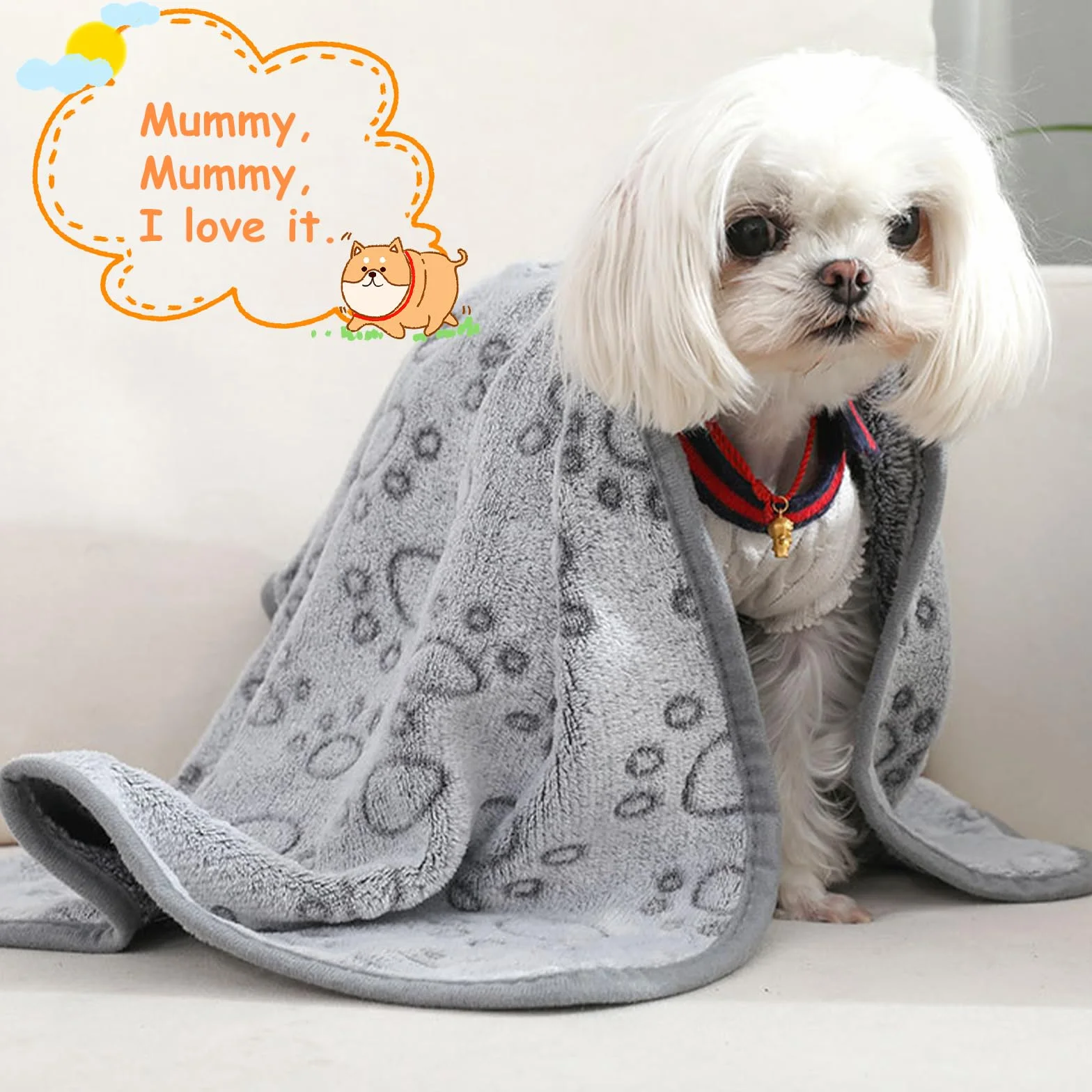 CIYIN Couverture pour Chien Chat en Flanelle Douce, Lavable avec Imprimé Patte (60x40cm, Blanc, Gris, Rose)