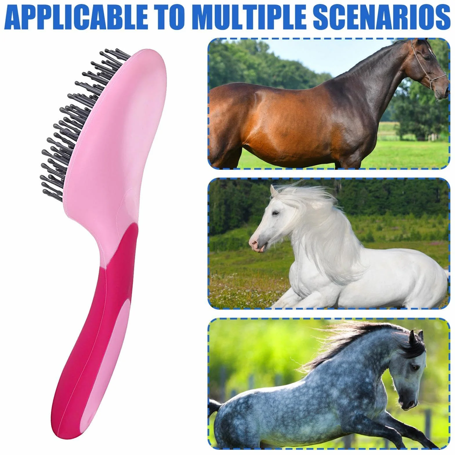 Brosse Crinière et Queue de Cheval Accessoire Toilettage Massage En Crin Antidérapant