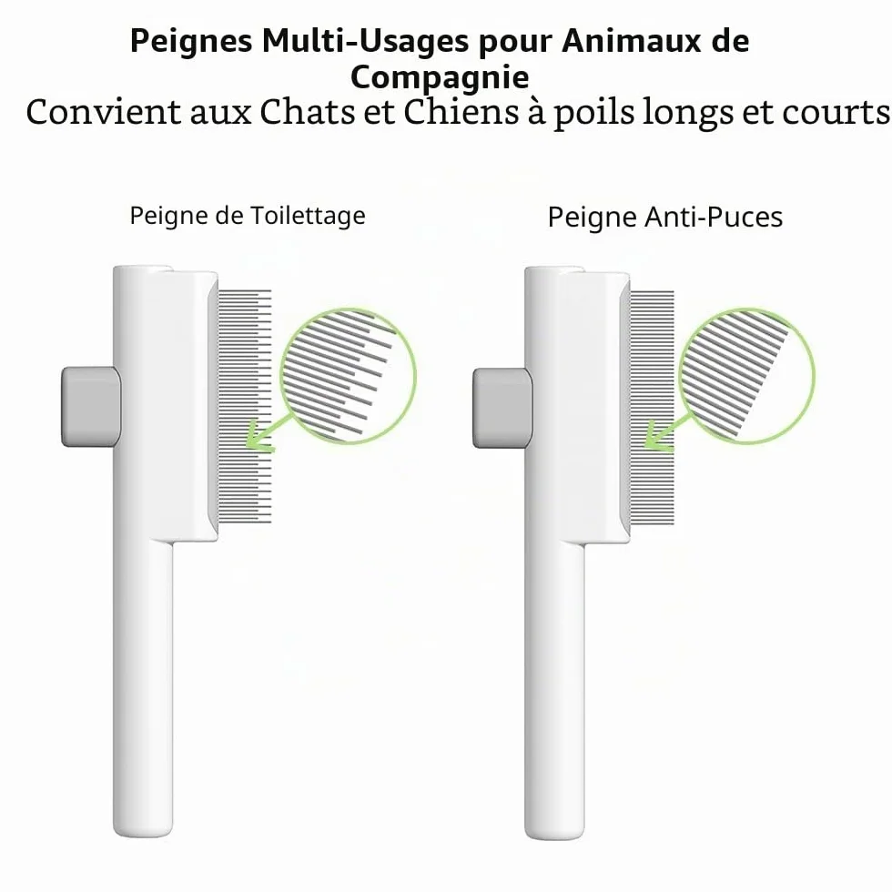Marchul Peigne à Puces Autonettoyant pour Chat et Chien, Brosse de Toilettage Poil Court et Poil Long, Blanc