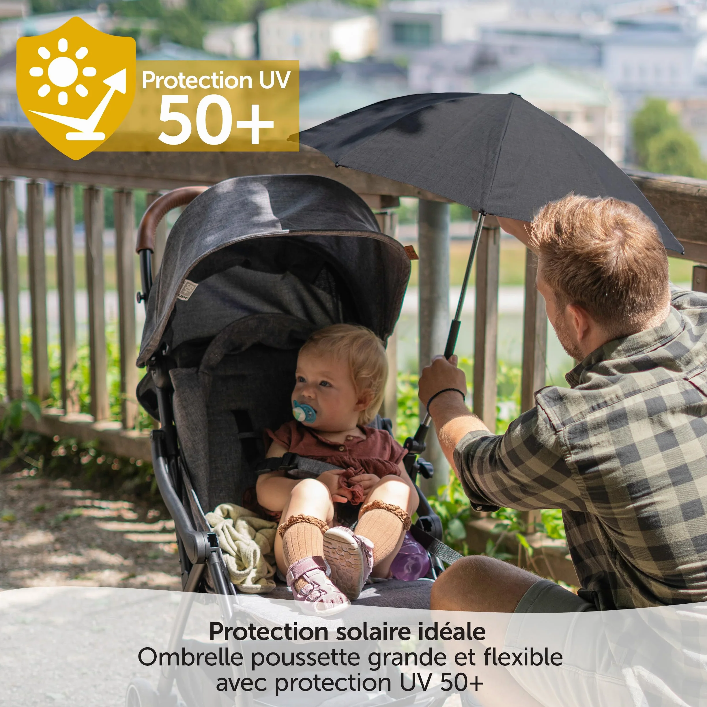 Zamboo Ombrelle Poussette Universelle UV 50+ Parasol Flexible 73 cm Protection Solaire Bébé