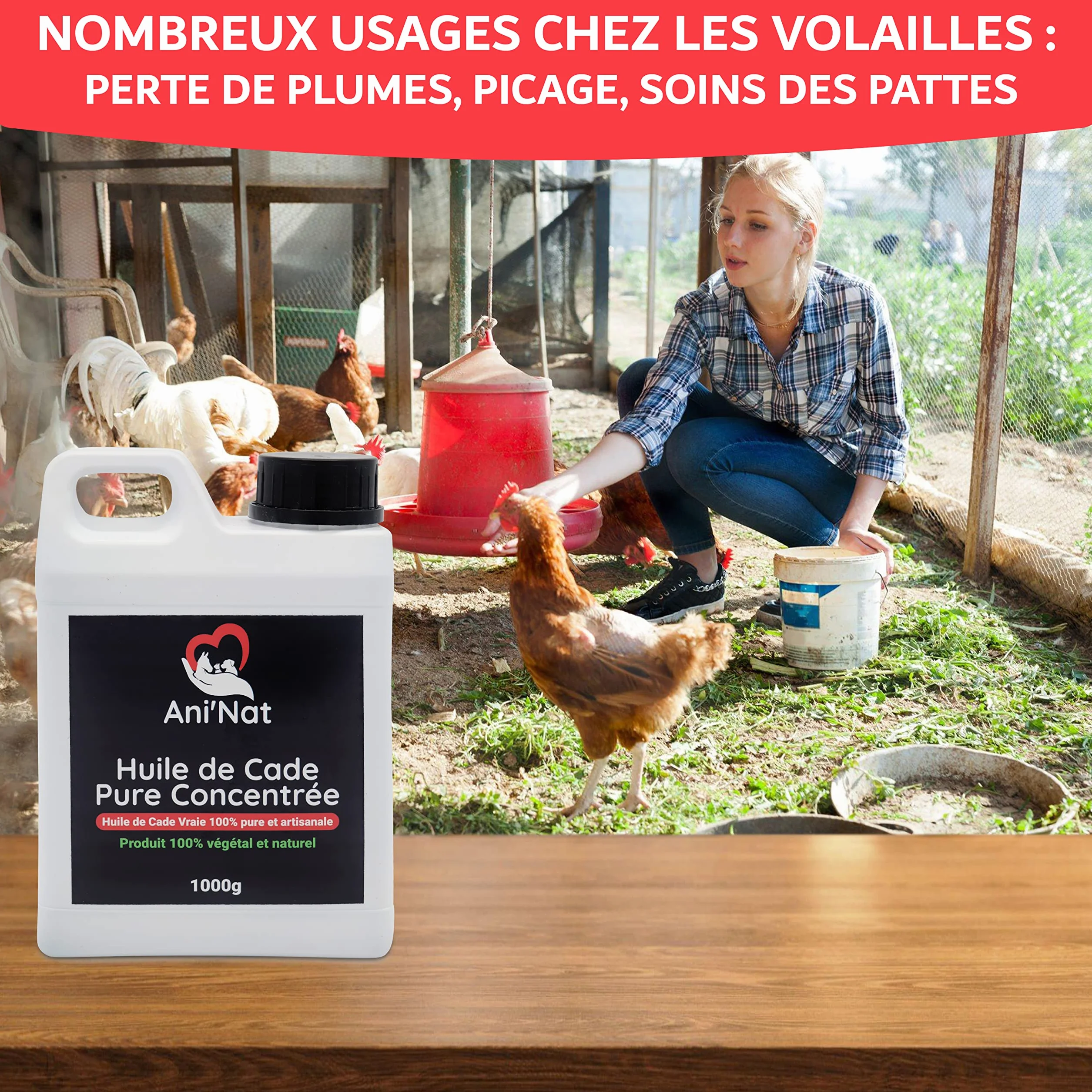 AniNat Huile de Cade Pure Concentrée 100% Naturelle - Soin des Pattes des Poules, Sabots Chevaux - Bidon 1000g