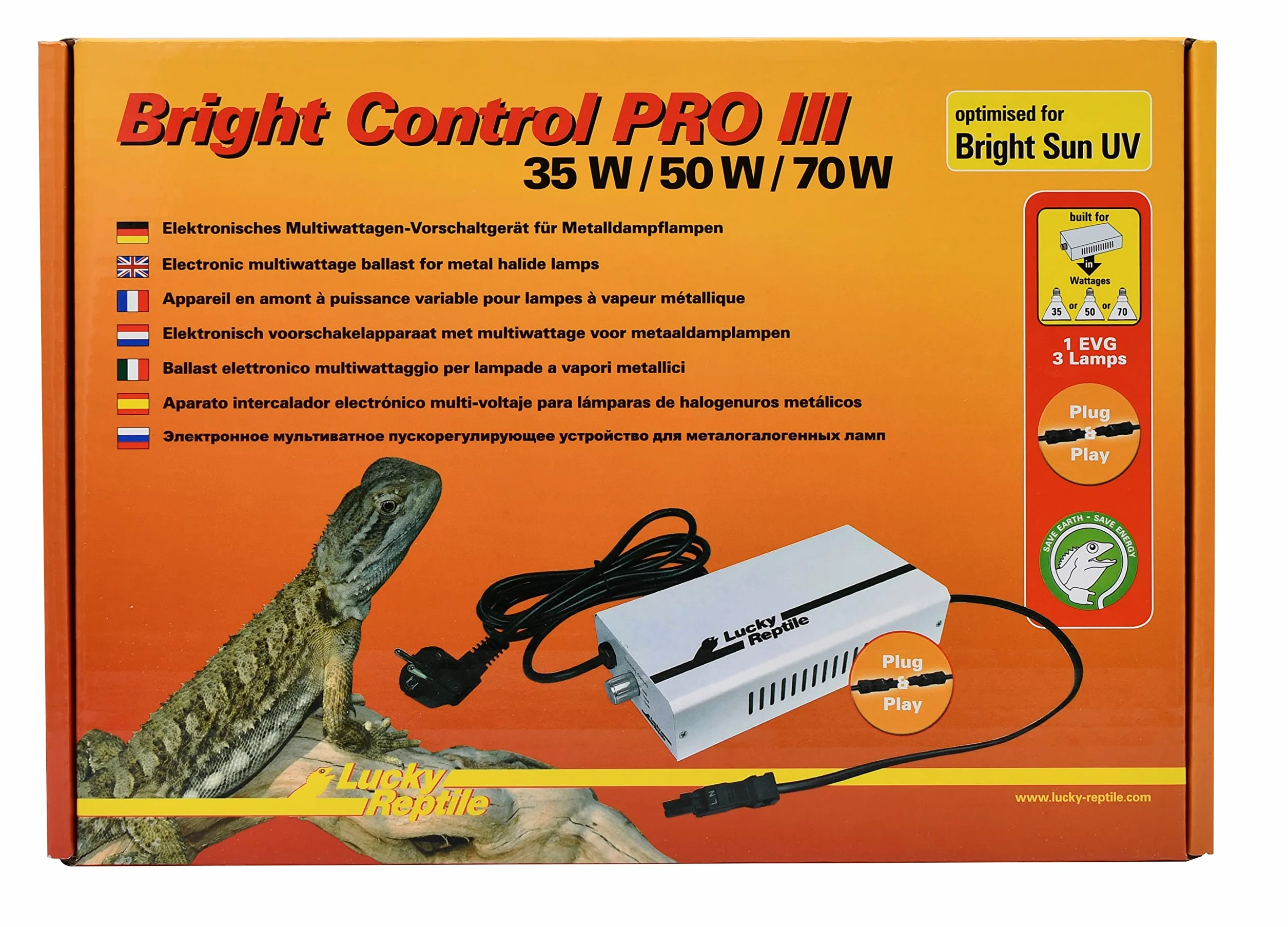 Lucky Reptile Bright Control Pro III Ballast multiwatt Lampe à Vapeur métallique Bright Sun Accessoire éclairage Terrarium 35/50/70 W