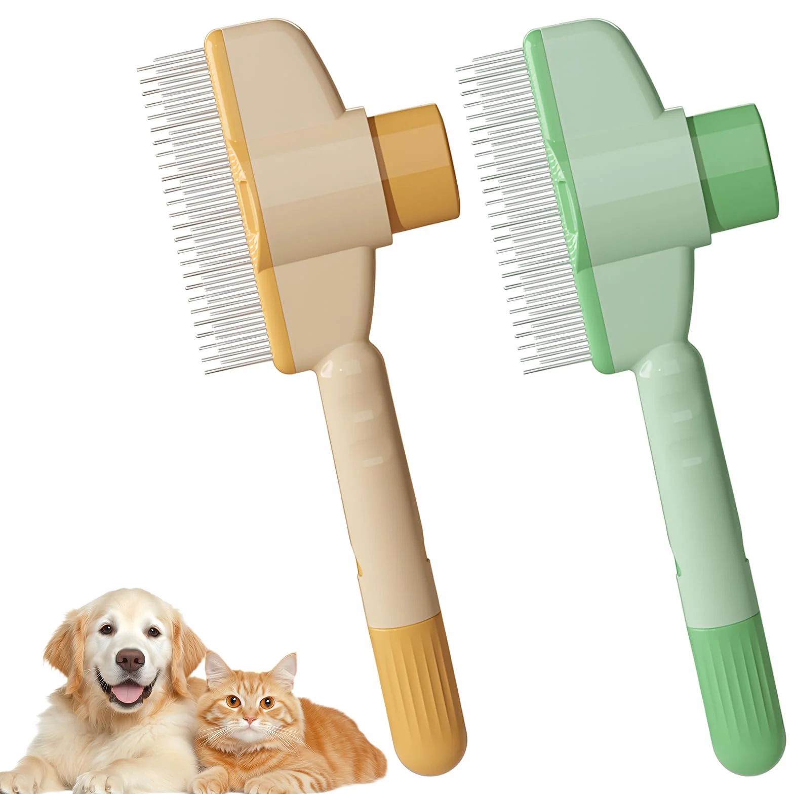 SI SEN Brosse pour Chat 2 Pièces avec Bouton de Déverrouillage pour Poil Long et Court, Peigne Chat Chien
