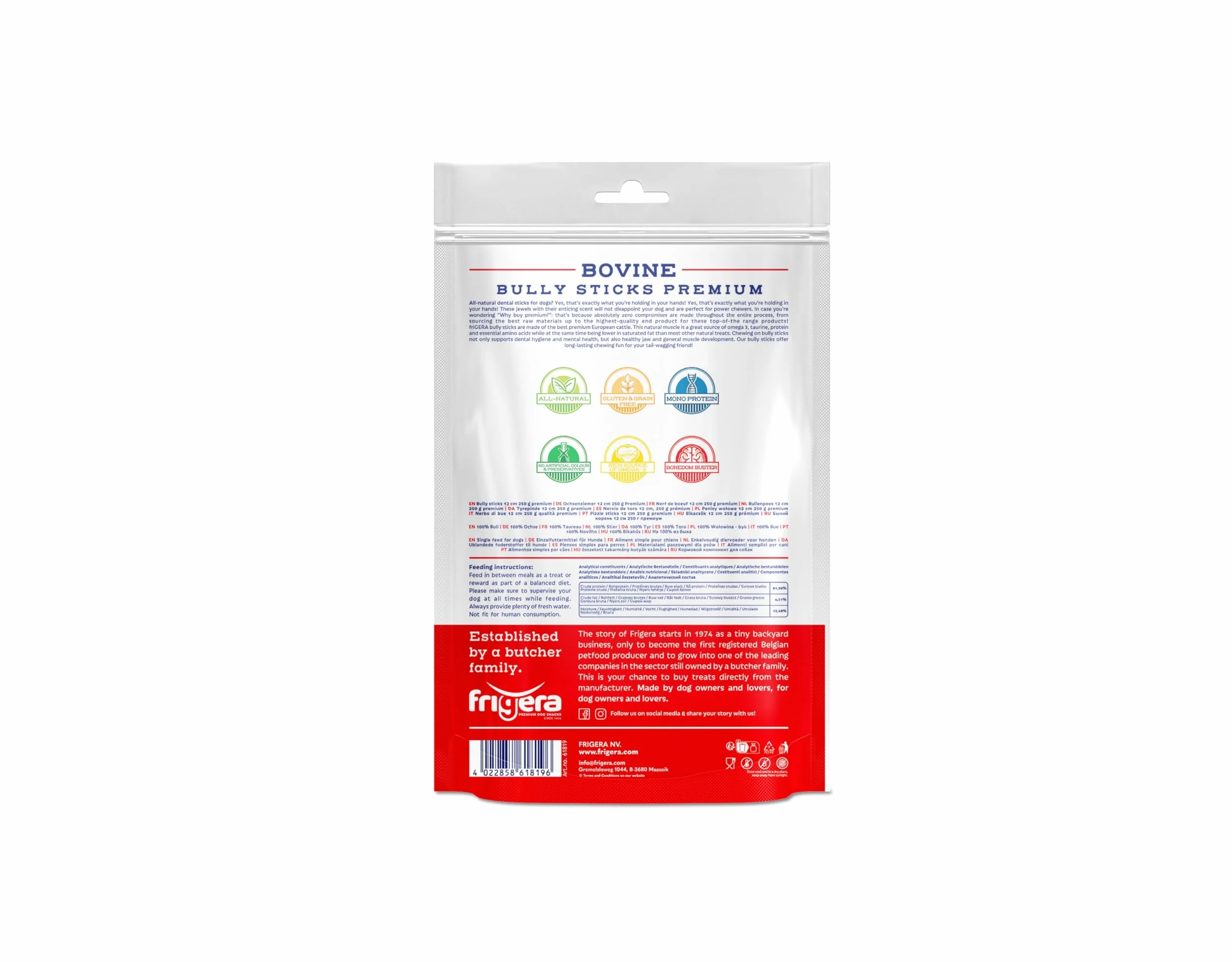 Frigera Nerf de Boeuf 15cm 250g Friandises Naturelles Riches en protéines pour Chiens sans Gluten ni céréales