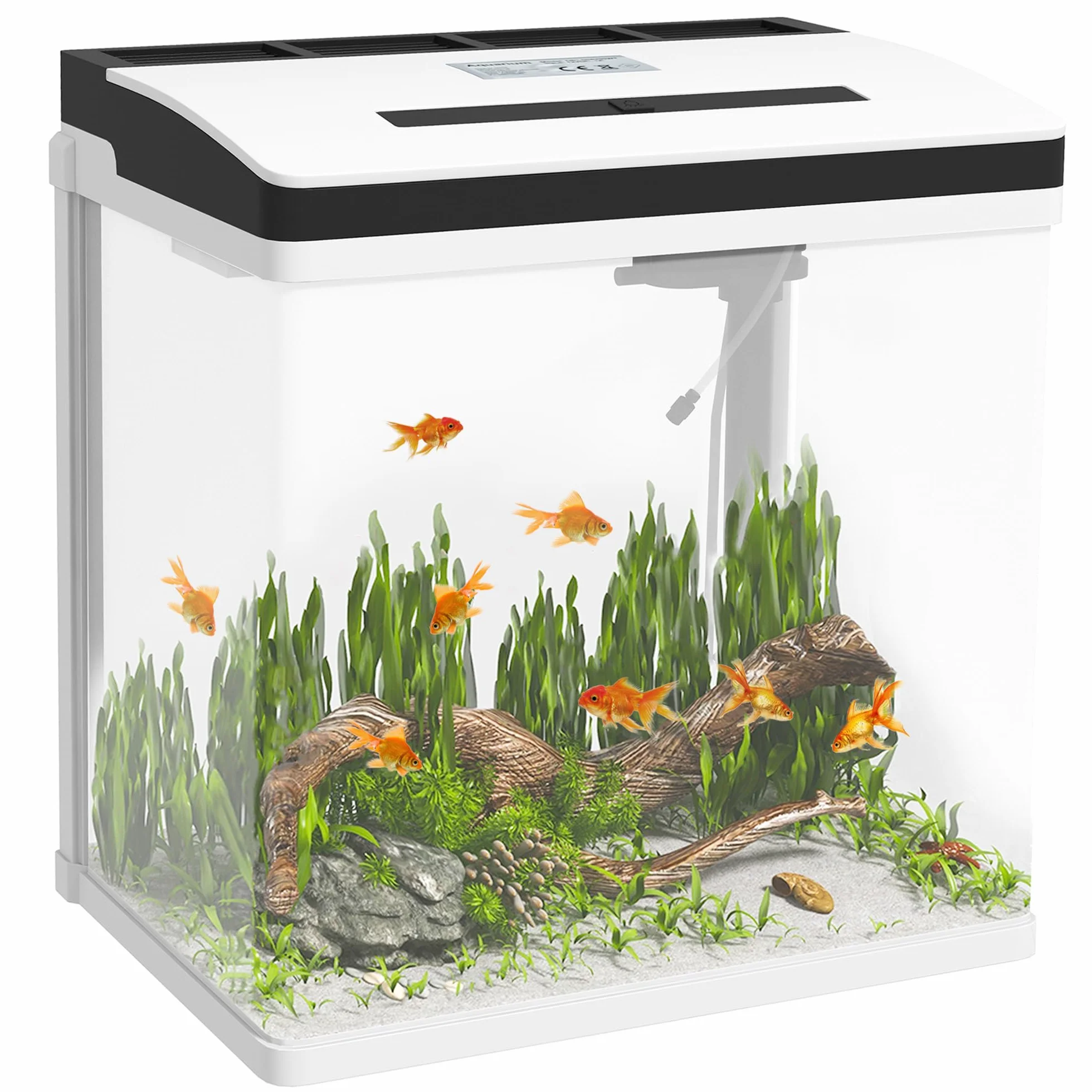 PawHut Aquarium en Verre 28L avec Filtre, Couvercle et lumière LED 38 x 26 x 39,5 cm Blanc