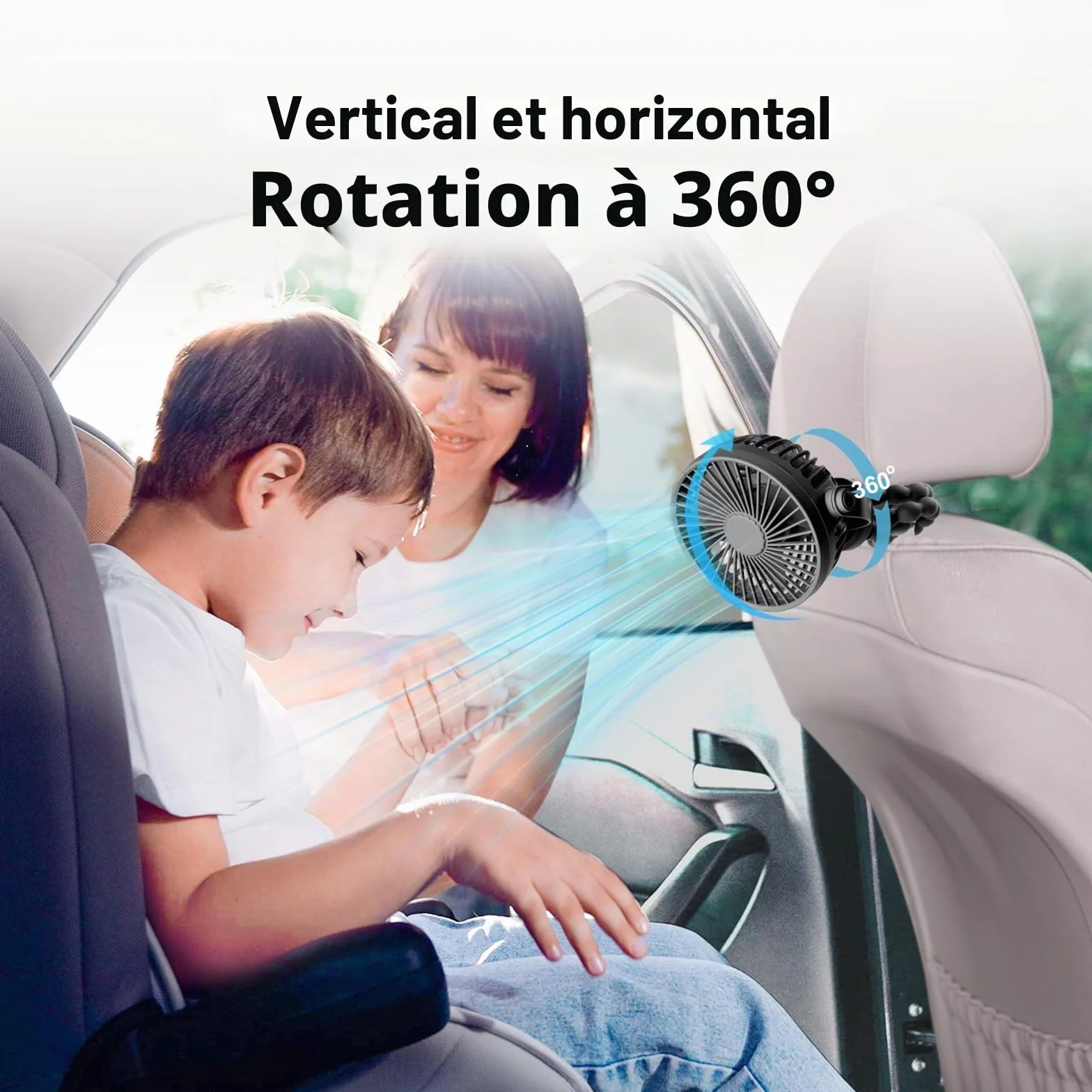 PaPaFboy Ventilateur de Poussette Bébé, Ventilateur Portable Rechargeable 20H 3 Vitesses, USB Silencieux Rotatif 360°, Baby Fan