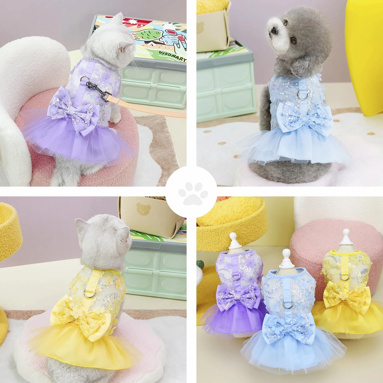 Robe tutu princesse avec nœud jupe maille paillettes chihuahua taille XL jaune
