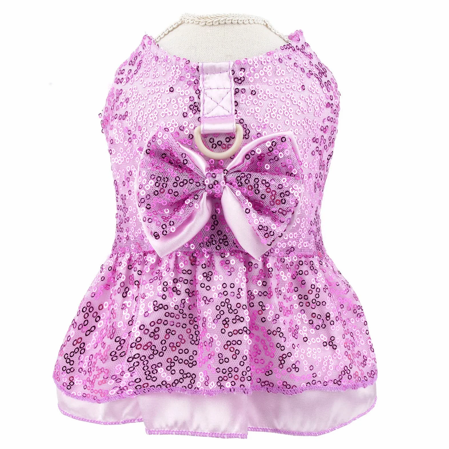 Robe Harnais à Paillettes métalliques pour Chien, avec Anneau en D, Fuchsia, M