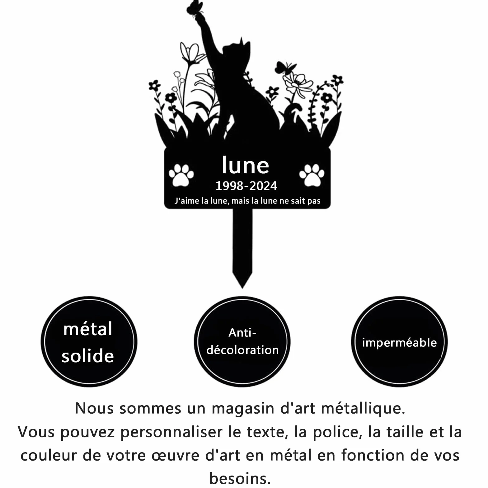 Pierre tombale personnalisée pour Animaux de Compagnie, sculptée sur Mesure, Hommage funéraire pour Chat ou Plaque gravée