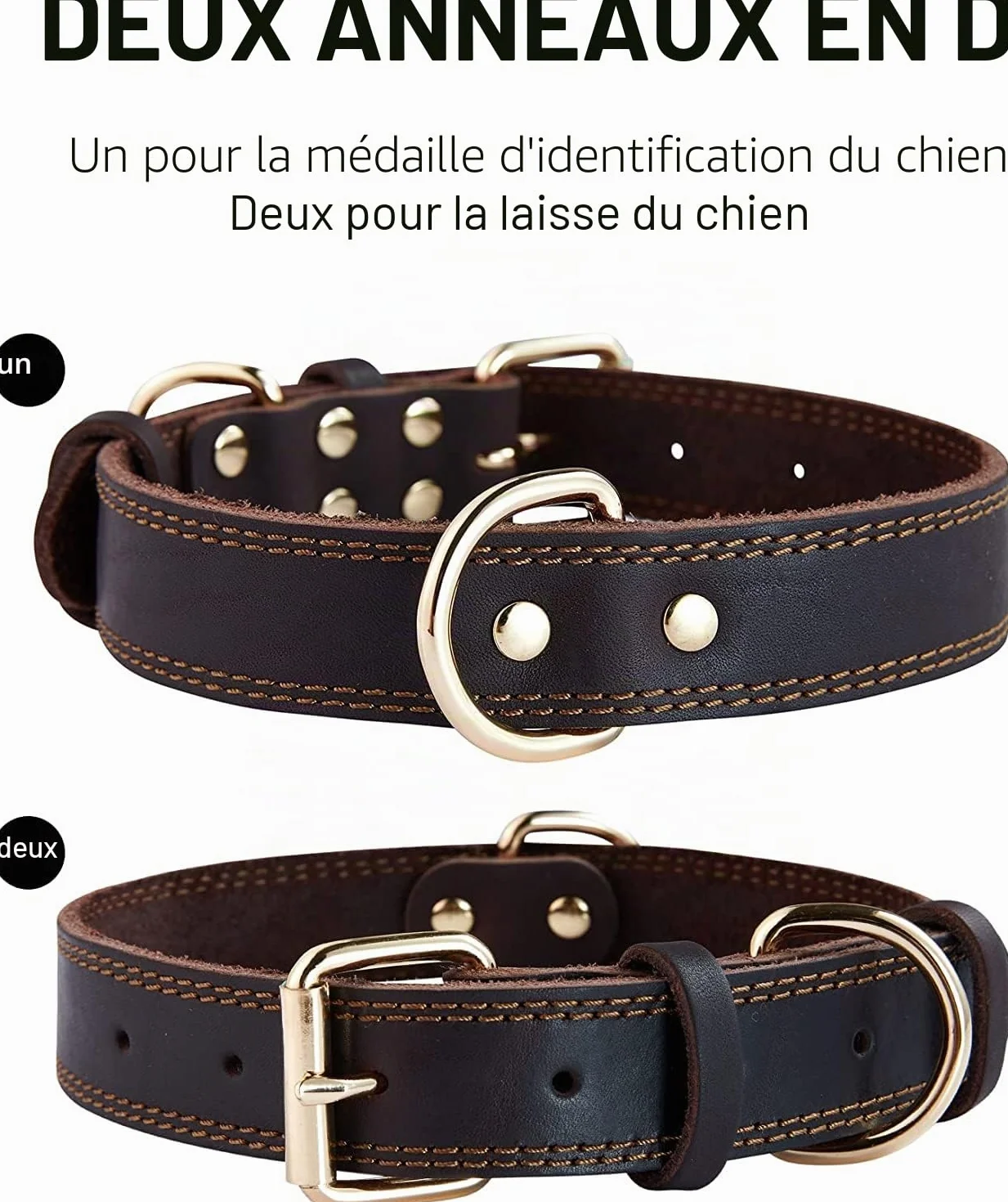 Collier personnalisé en Cuir véritable avec numéro de téléphone nom du Chien réglable durable pour chien Brun