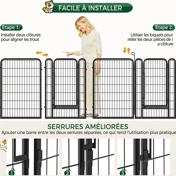 Yaheetech Parc pour Chien 8 Panneaux Enclos Métal 68 x 100 cm avec Porte