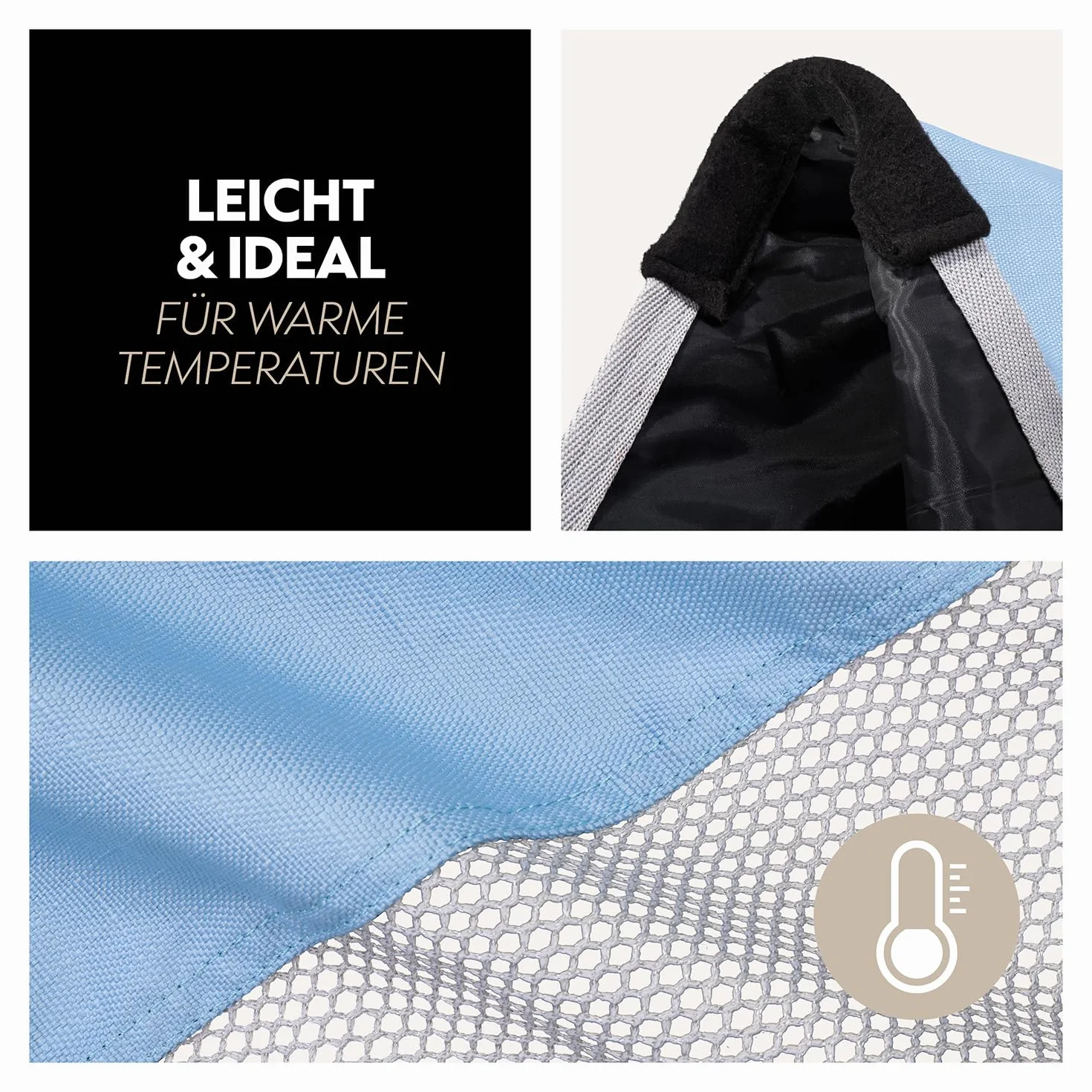 Couverture Pluie Anti-Mouches 0g Cheval Oslo 1200D Couvre-Cou Amovible Imperméable Colonne Eau 3000 mm Bleu Gris 145 cm
