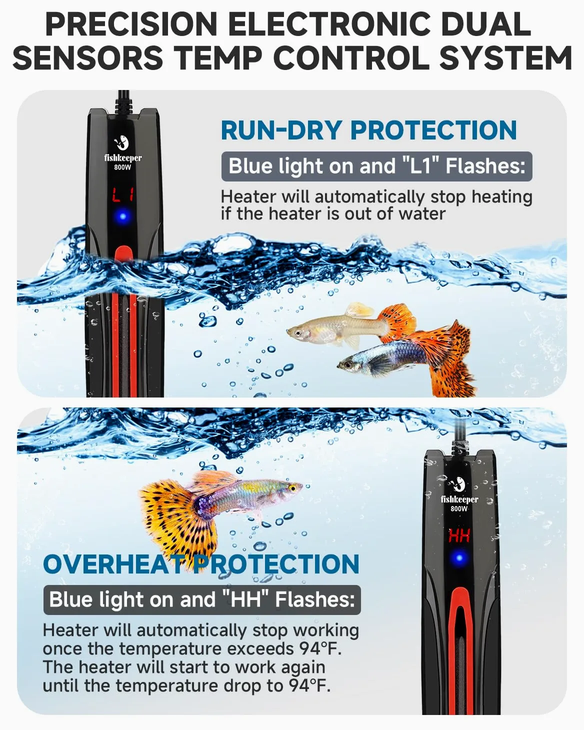 fishkeeper Chauffage submersible intelligent pour aquarium 800 W