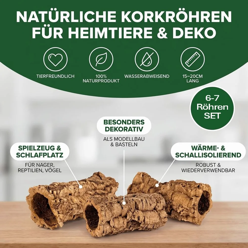 Lot de 6-7 tubes en liège naturel pour terrarium 15-20 cm
