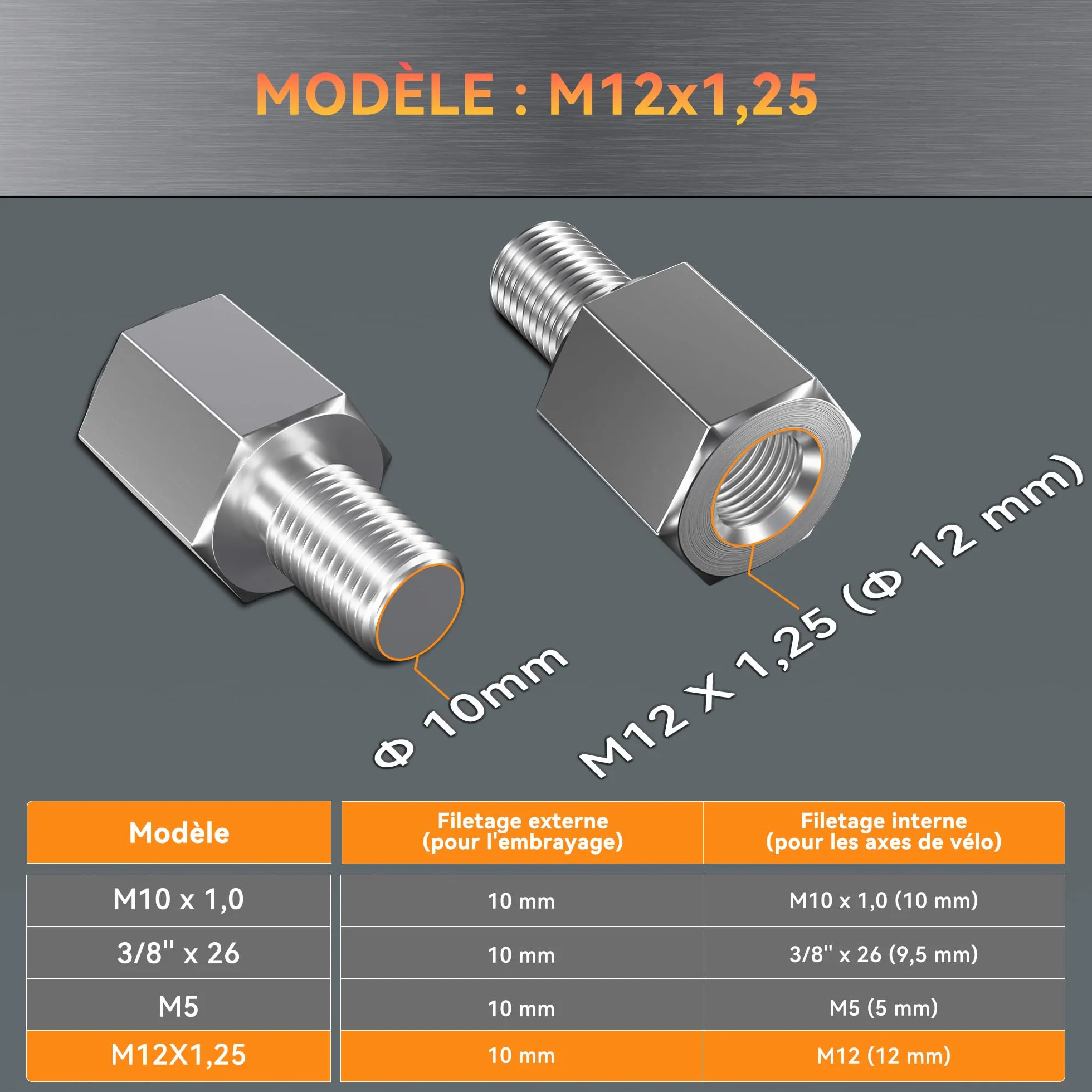 Adaptateur D'essieu de Vélo M12 X 1,25 Axe Traversant Connecteur Attelage Remorque Bicyclette