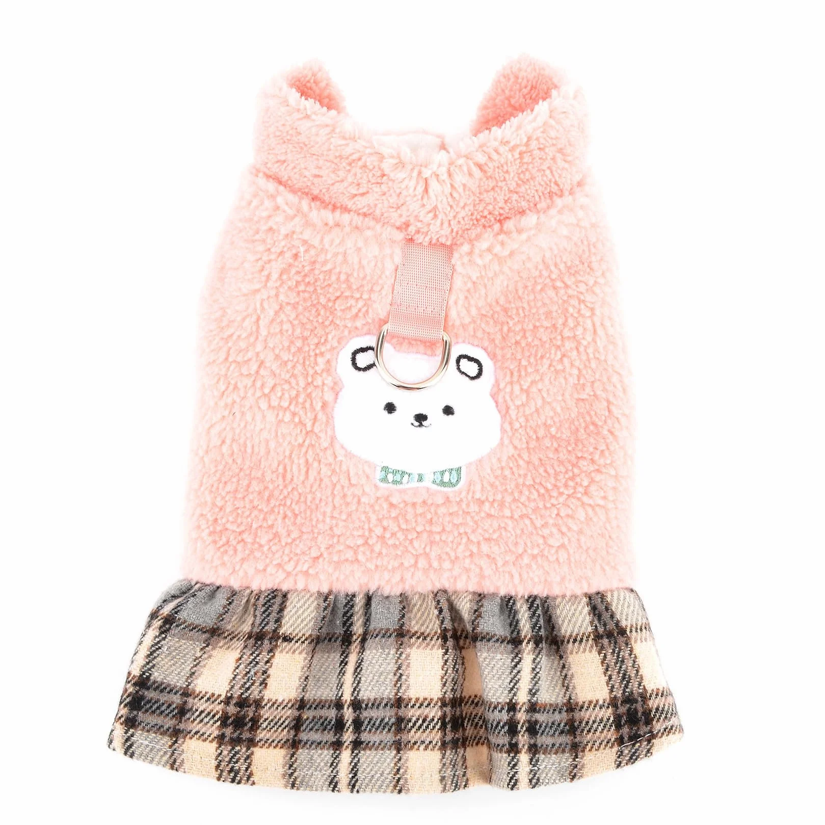 Zunea Robe d'hiver pour Chien Pull Polaire Chaude Manteau avec Anneau en D Motif Ours Rose S