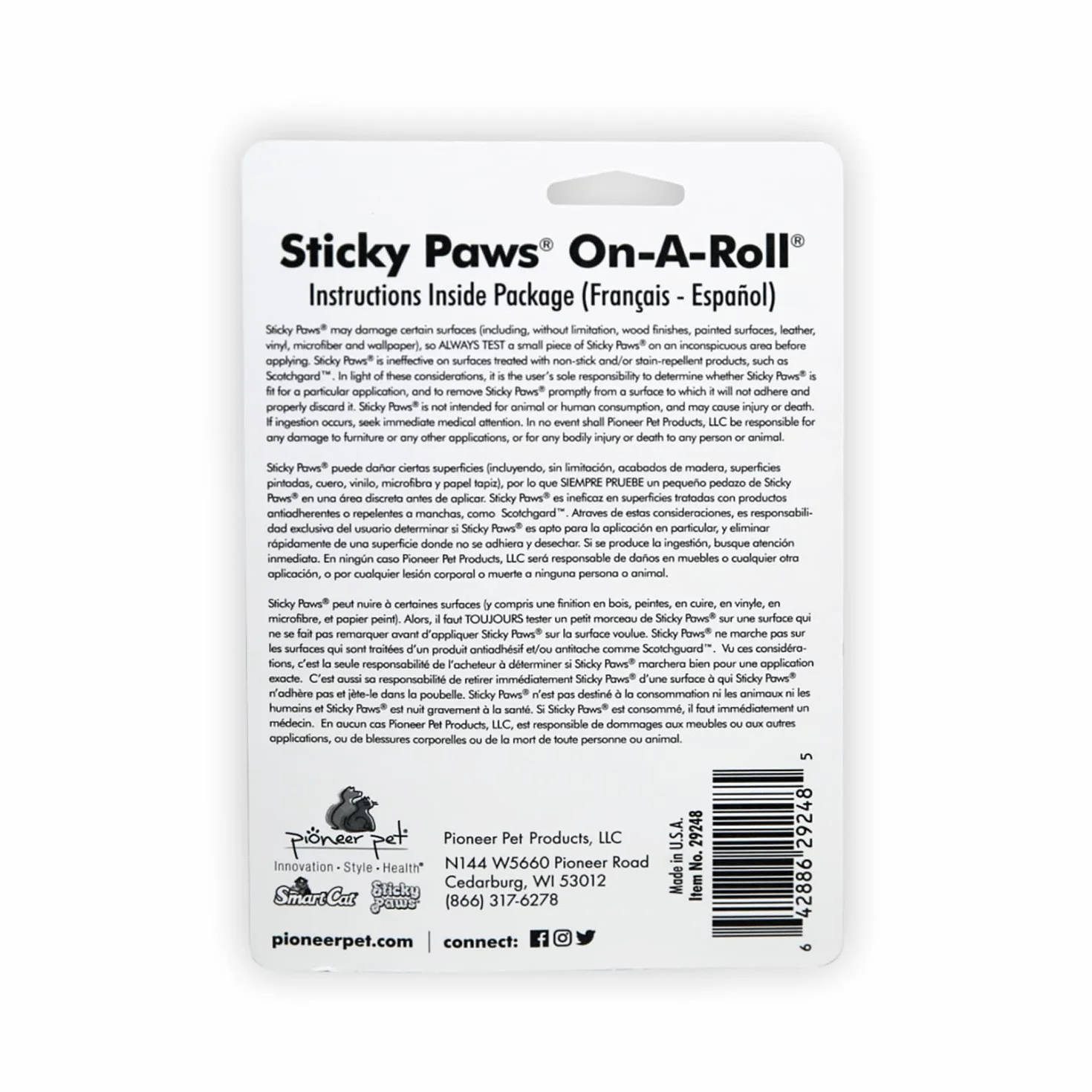Sticky Paws Adhésif Protection Meubles Griffes Chat 10 m