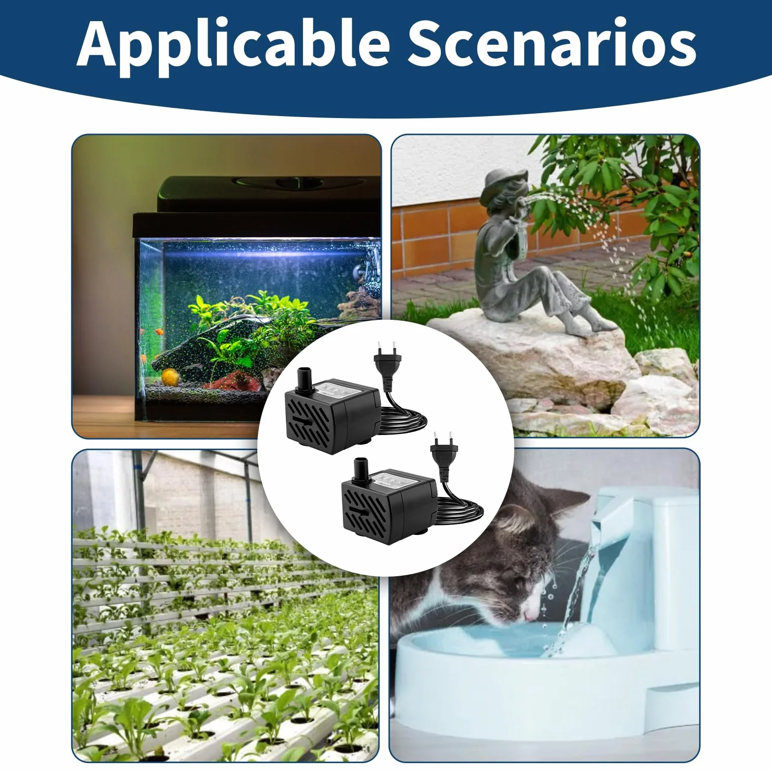 Mini Pompe Submersible 3W 180 L/H, Pompe à Eau Ajustable avec Câble d'Alimentation pour Aquarium, Fontaine