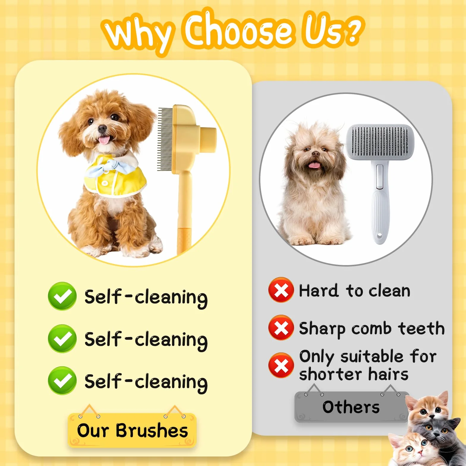 Peigne de Toilettage pour Chat avec Bouton D'épilation, Anti Puces, Brosse pour Chat, Nettoyage Rapide des Poils, Vert et Jaune