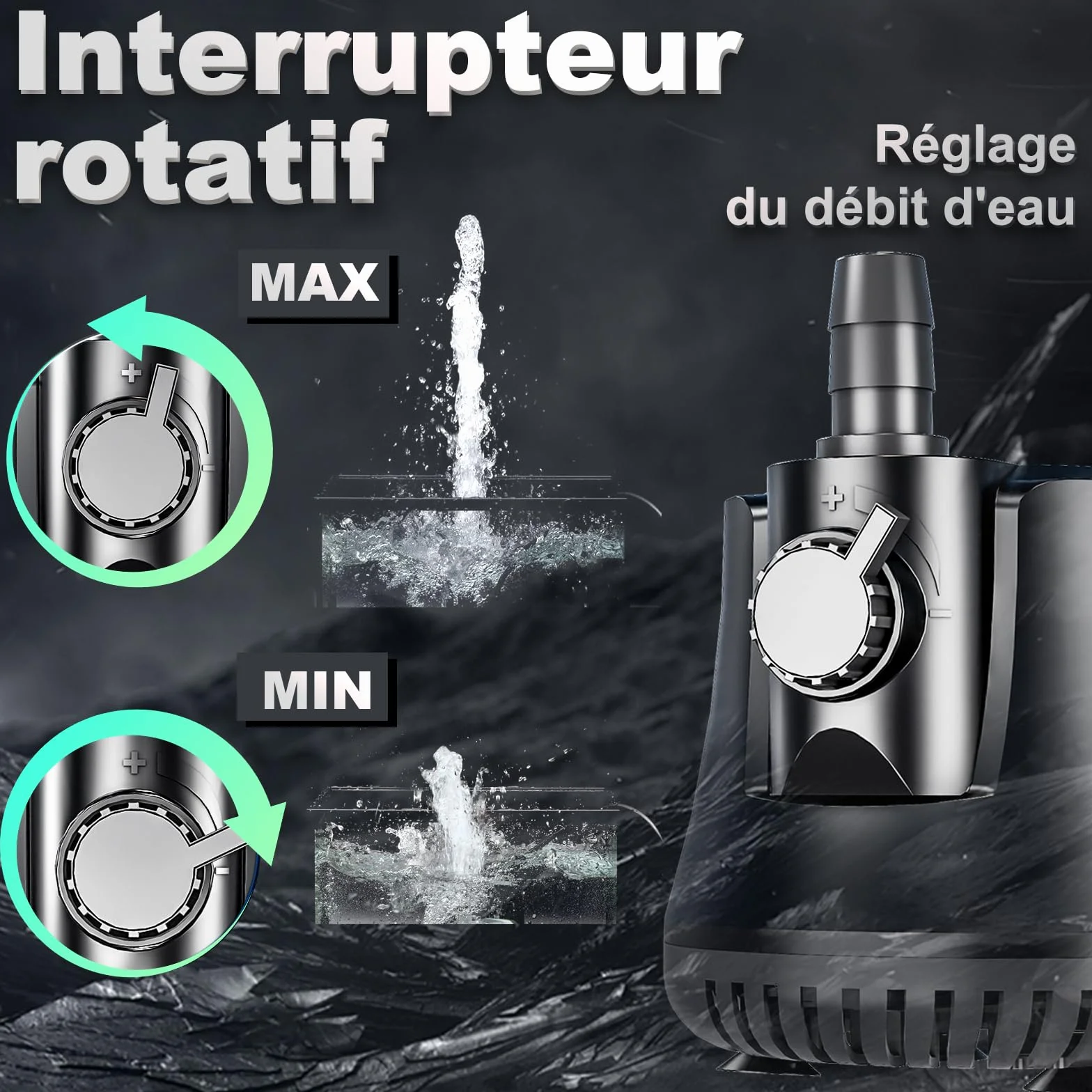 Pompe à Eau Submersible 15W 800L/H Ultra Silencieuse pour Aquarium, Étang et Fontaine avec Interrupteur Réglable