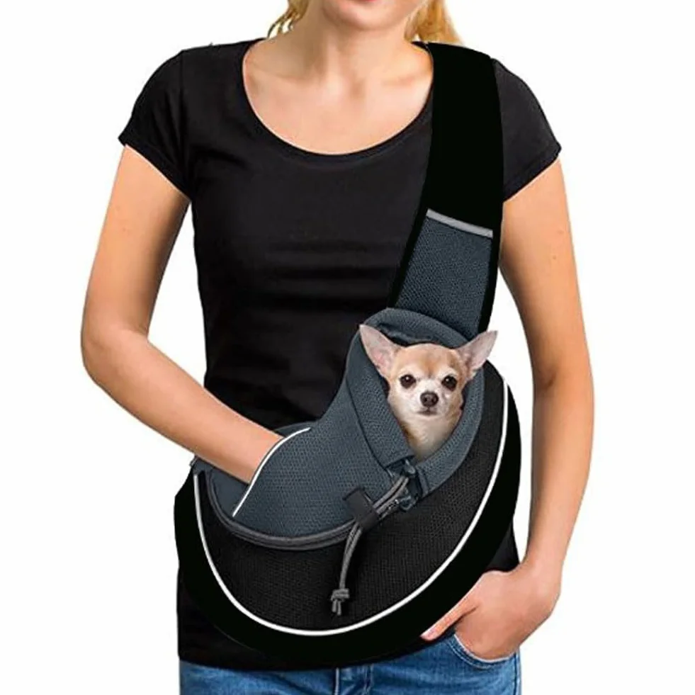 Sac de Transport Chien Portable Sac à Bandoulière Chien Chat Réglable Sac de Voyage pour Petits Animaux Maille Respirant Sac Ventrale Chiot Confortable avec Poche Avant pour Extérieur Marche Métro,M
