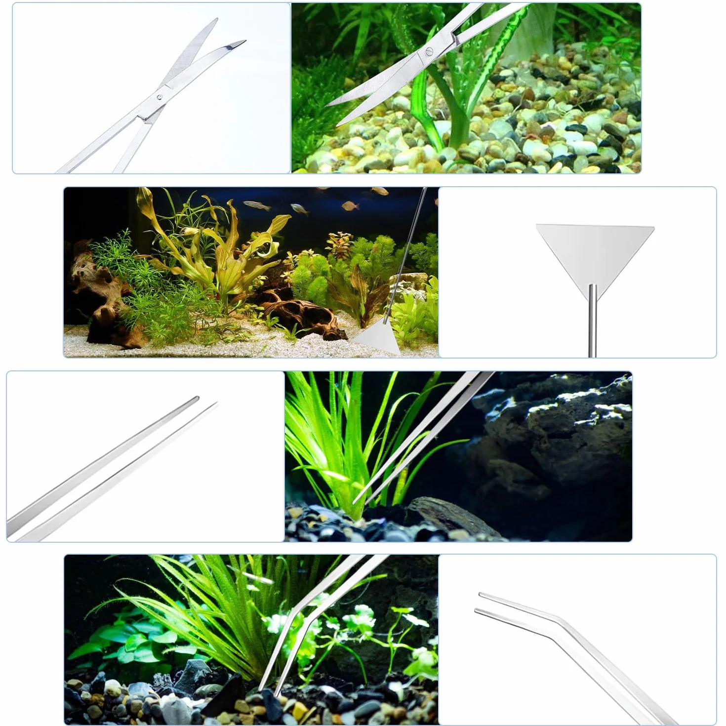 RYAN 4 Pièces Accessoires Aquarium Acier Inoxydable Kit Terrarium Plante Pinces Ciseaux Outils Set