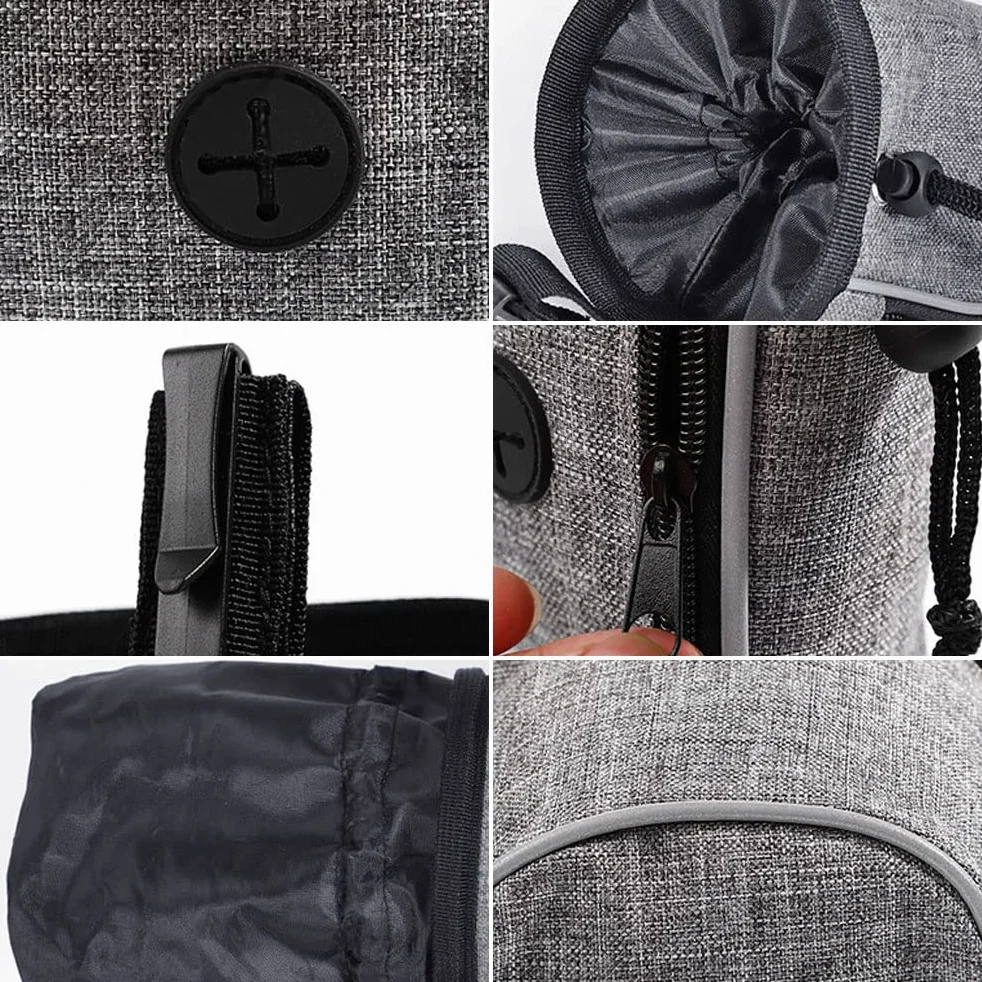 Sac d'entraînement pour Chiens avec Distributeur de Sacs à Crotte et Ceinture Ajustable Gris