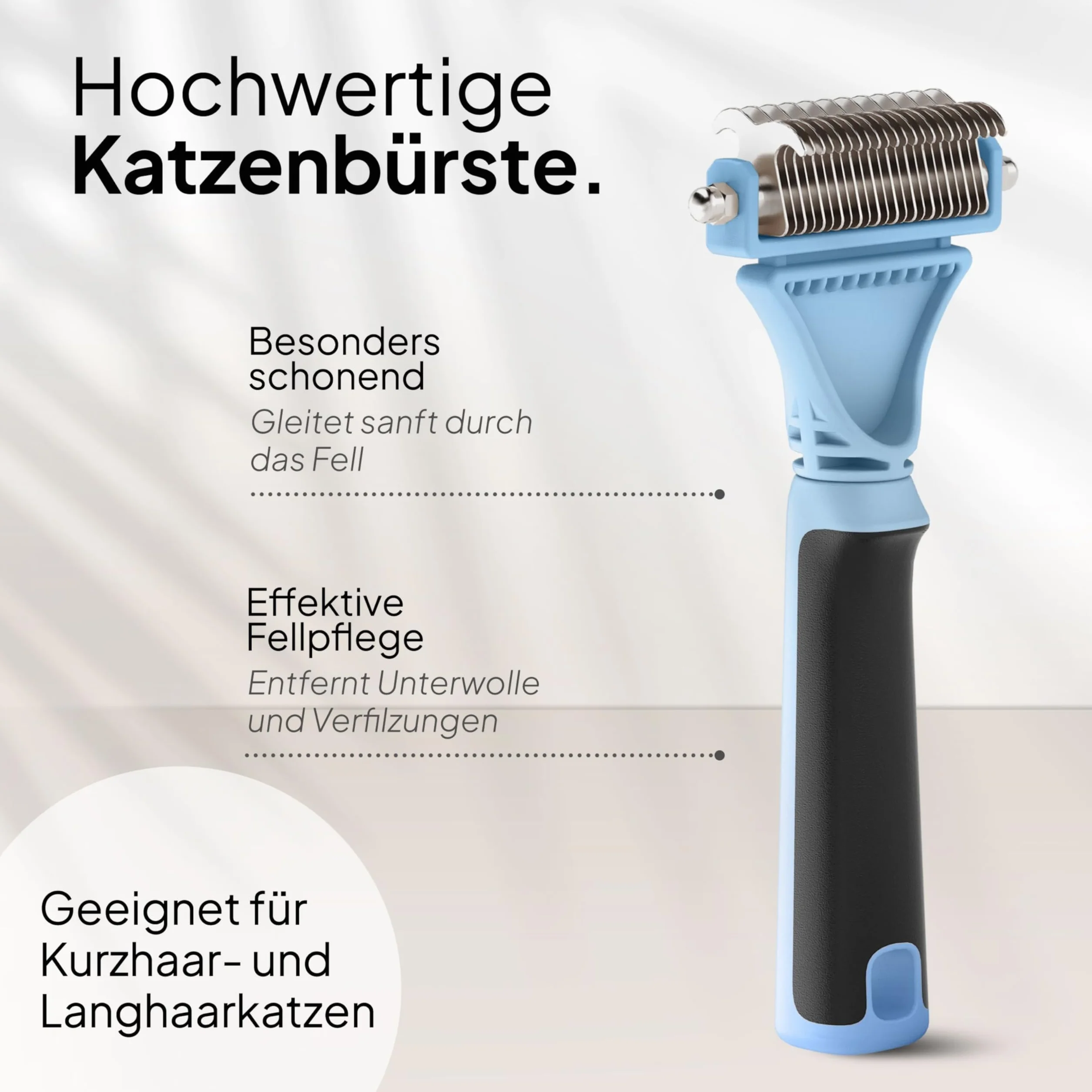 Pretty Paw Brosse Sous Poil Chat Anti-Mue Peigne Toilettage Doux Poils Longs Courts Dents Inox Bleu