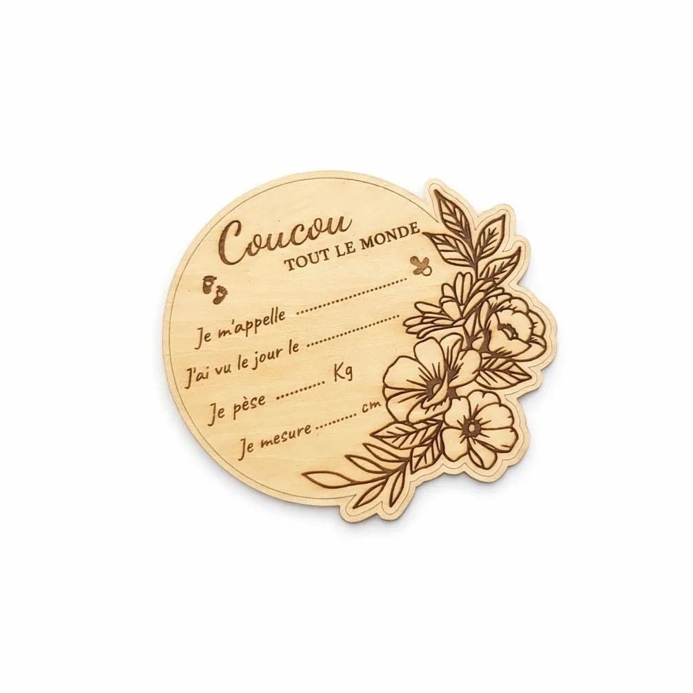 Carte annonce naissance bébé prénom bois français - pancarte photo nouveau-né avec prénom date heure poids taille