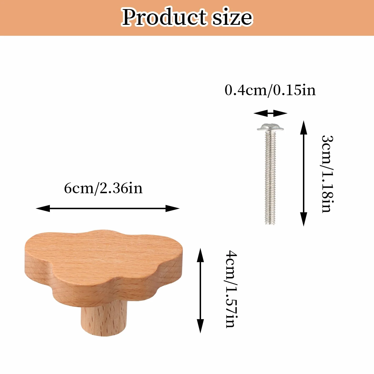 Boutons d'Armoire en Bois Massif 6Pcs Poignées de Tiroir avec Vis
