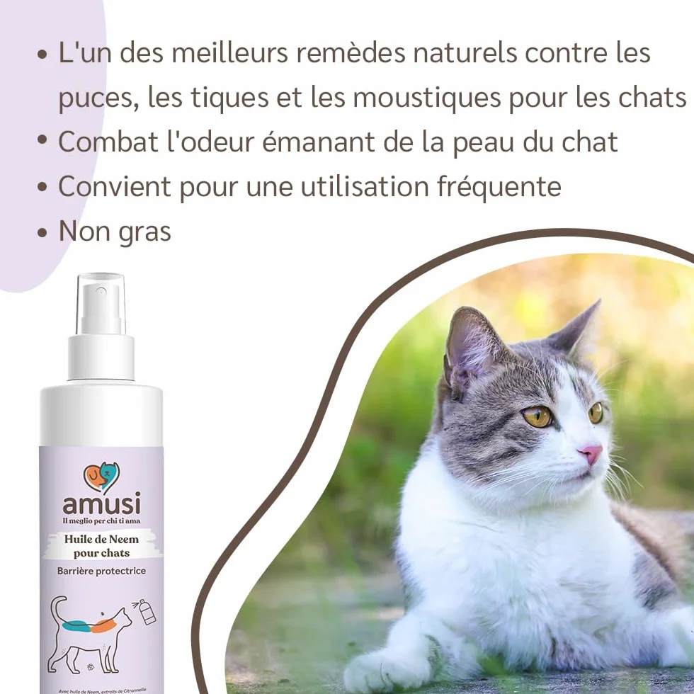 Huile de Neem pour Chats Spray Anti Insectes Anti Puces 100% Naturel Vegan 100 ML