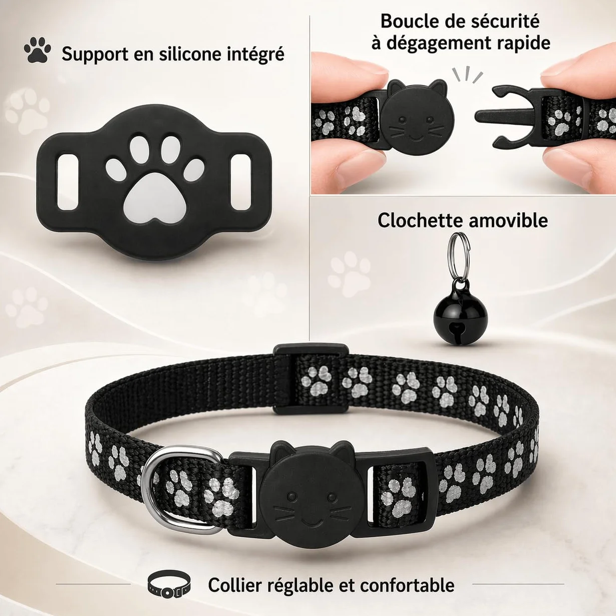 Collier GPS Chat sans Abonnement ni Carte SIM, Traceur GPS Étanche IP67, Localisation Temps Réel, Anti-Perte (Noir)