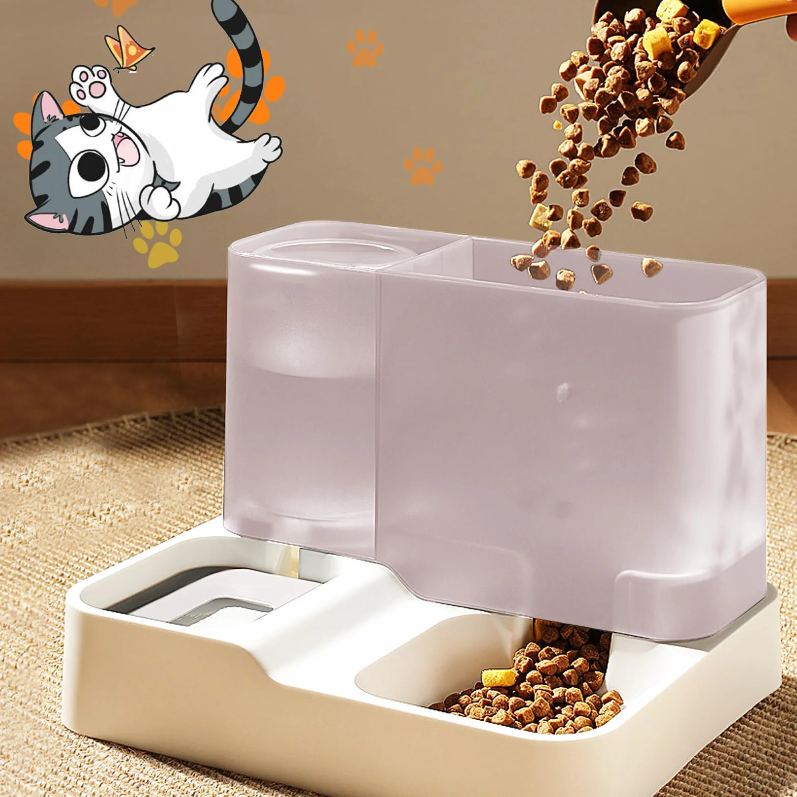Distributeur 2 en 1 Chats Chiens Gamelle 2,8 L Abreuvoir 1 L par gravité Siphon sans BPA
