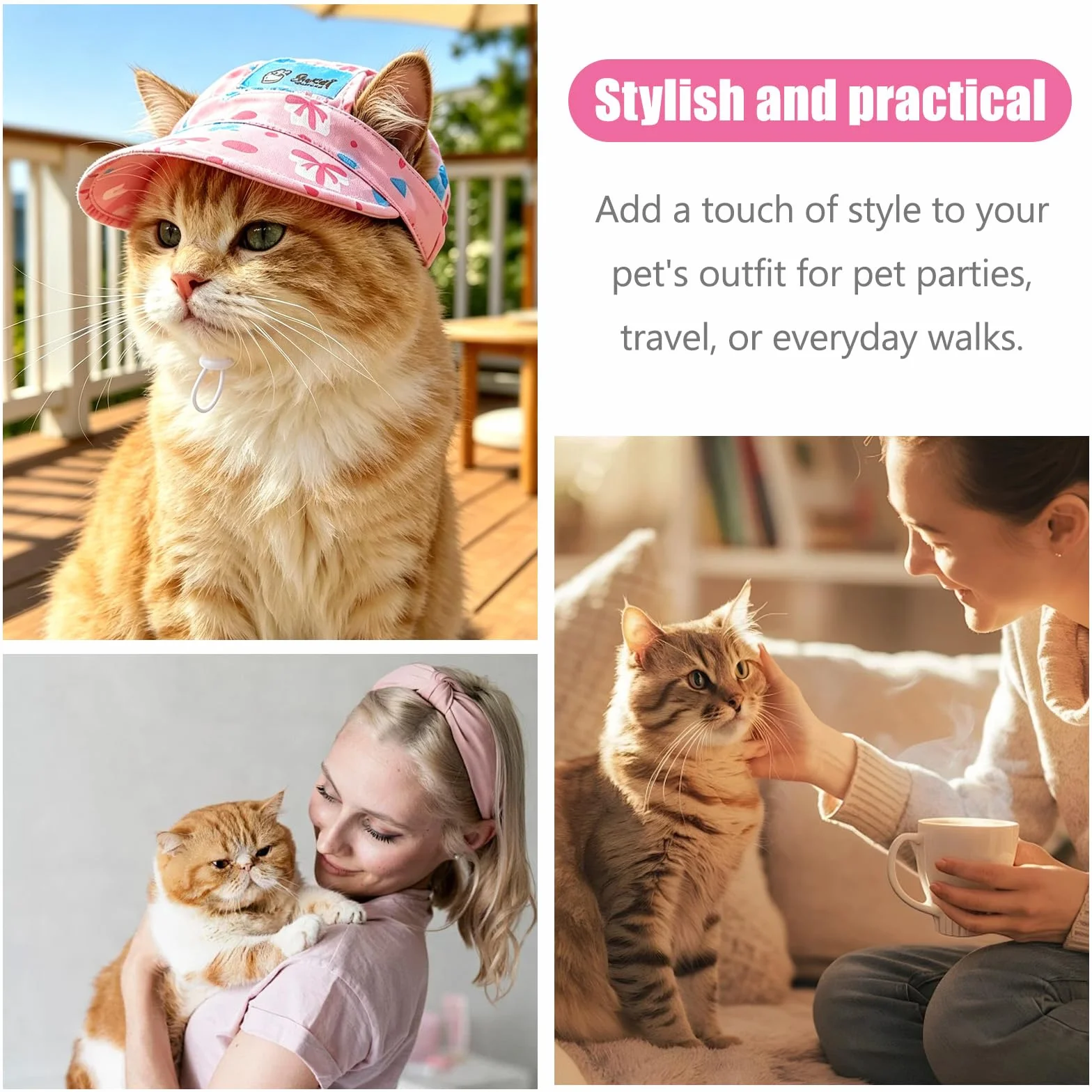 2 Pièces Casquette Chien de Protection Solaire, Chapeau pour Chat Réglable avec Trous d'oreilles, Chapeau de Sport Chat de Compagnie Extérieur pour l'Été Convient Chats et Chiots, Respirant M