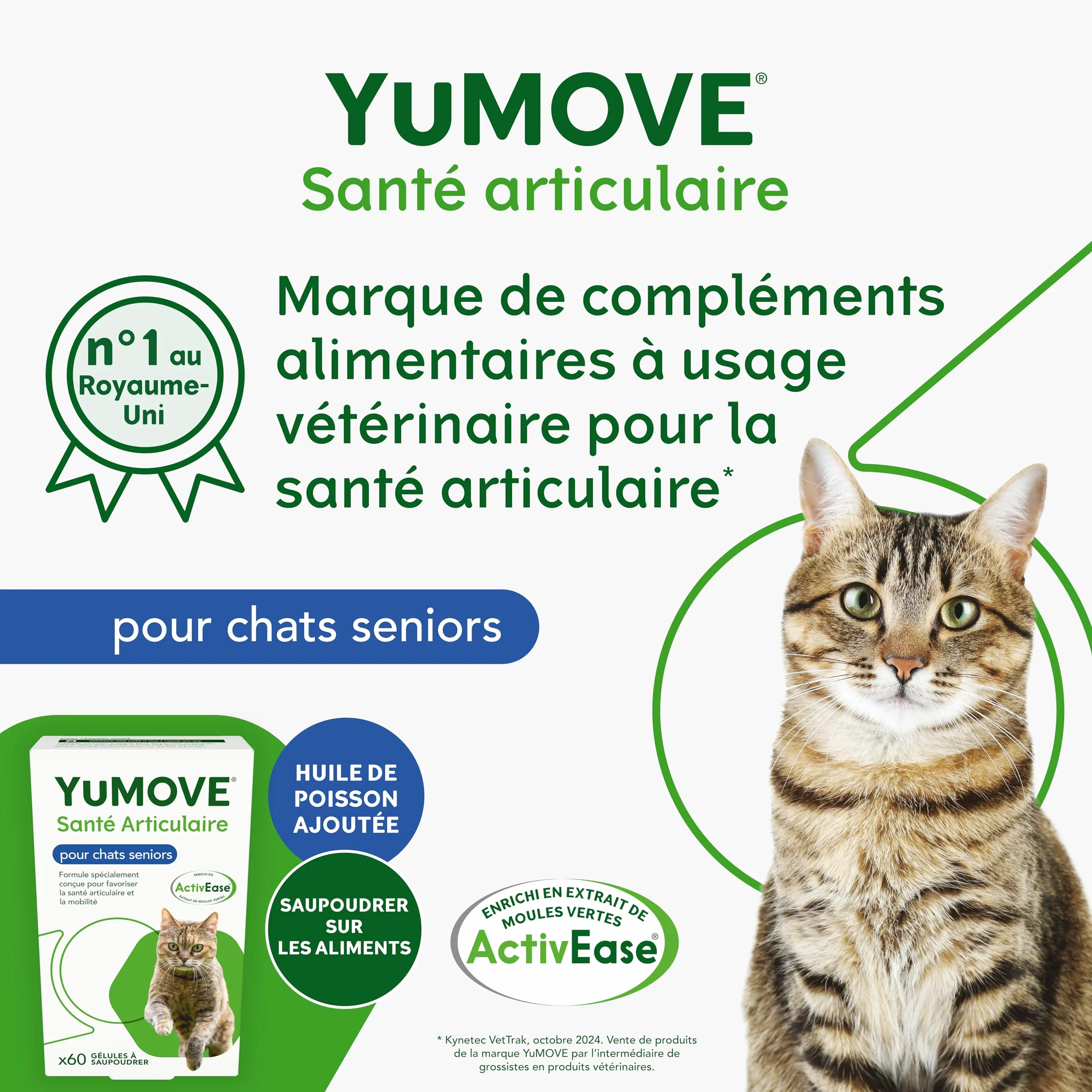 YuMOVE Articulation Chat 8 Ans et Plus – 60 Gélules à Saupoudrer – Glucosamine Chondroïtine & Huile de Poisson pour Chats Âgés